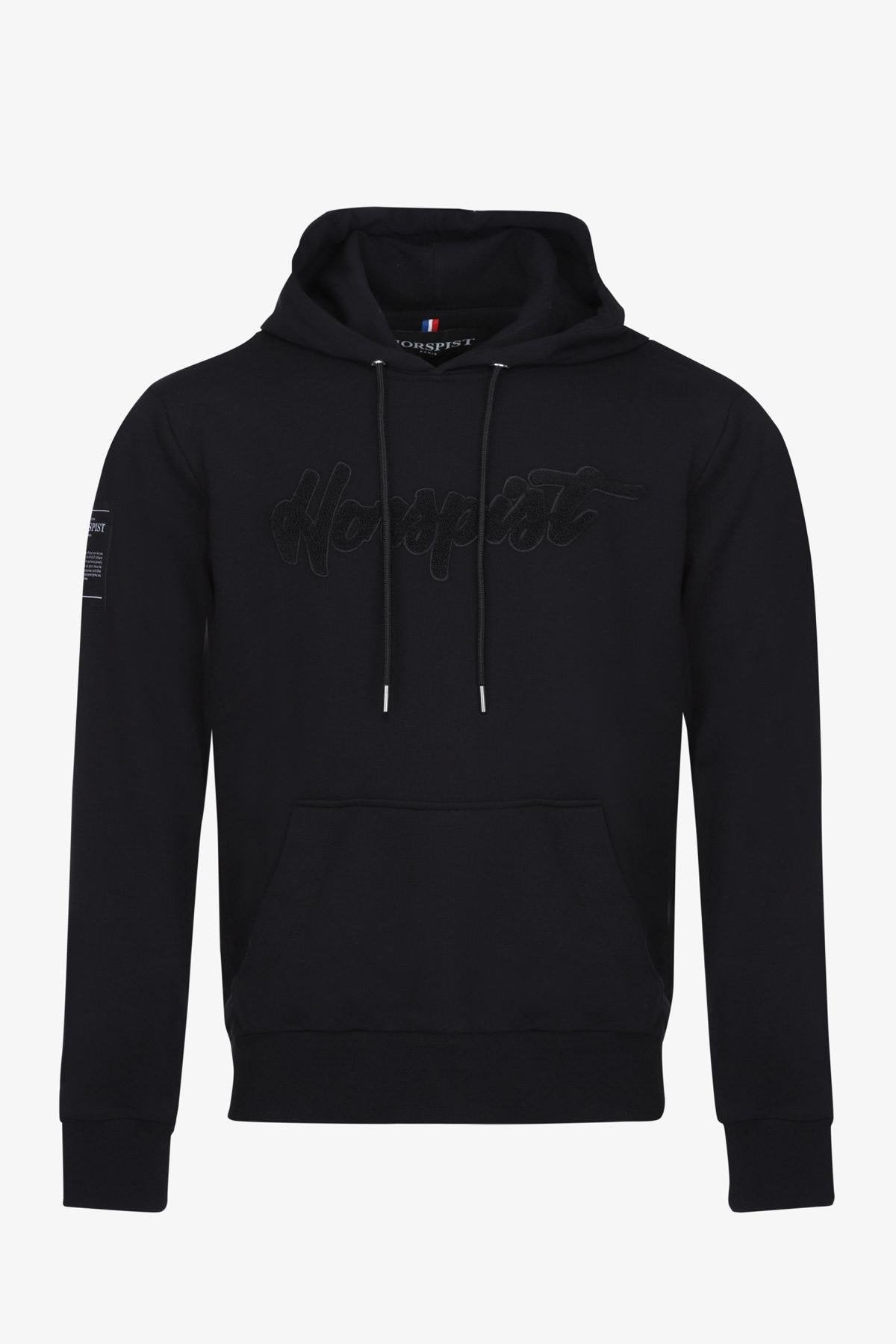 Black H line embroidered hoodie - Image n°1