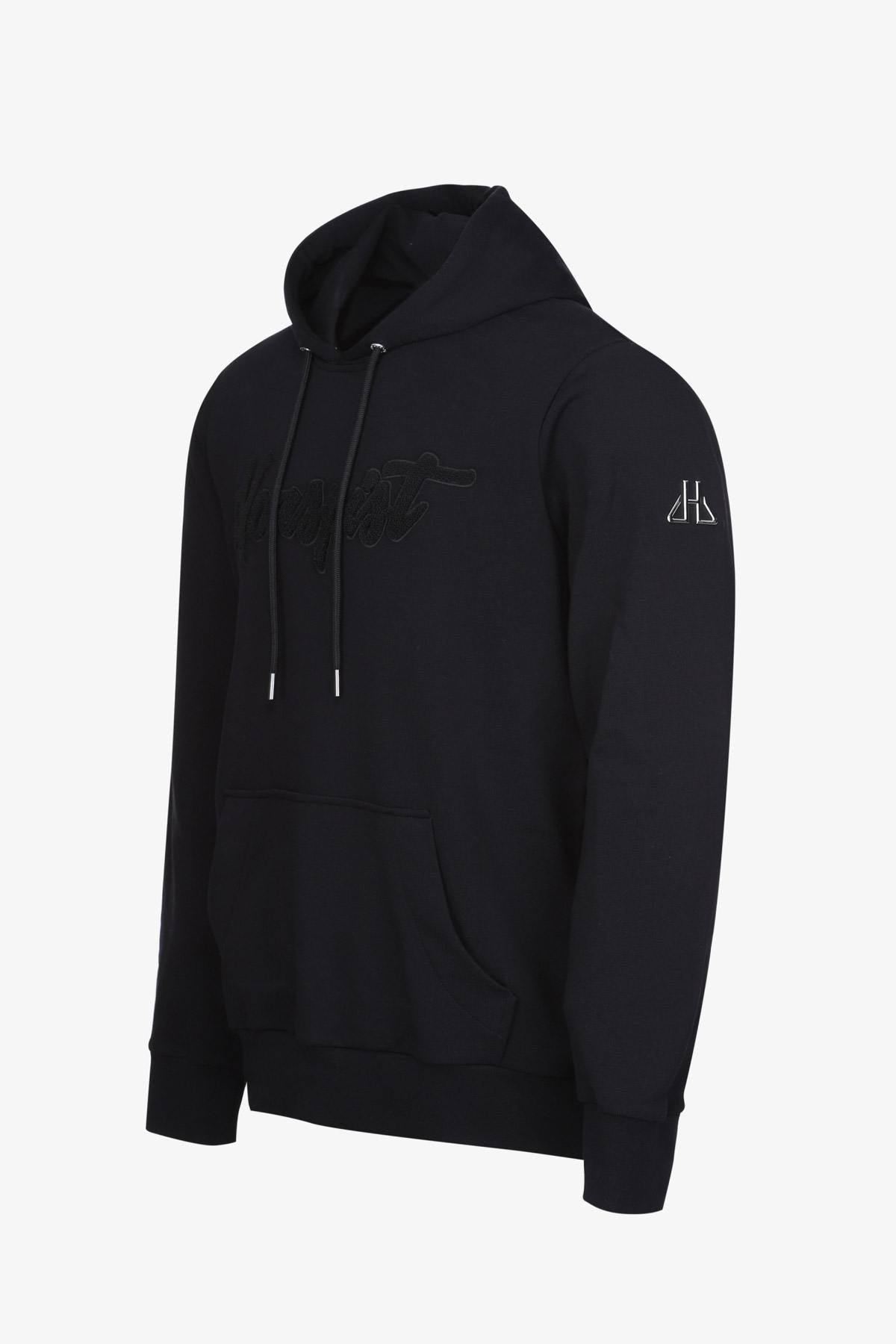 Black H line embroidered hoodie - Image n°2