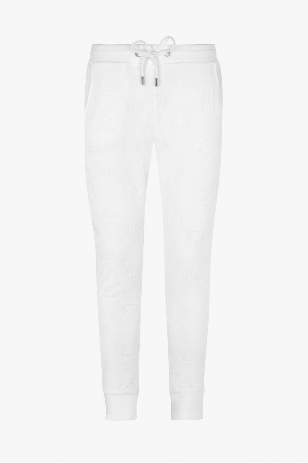 White jogging pants in velvet material - Image n°1