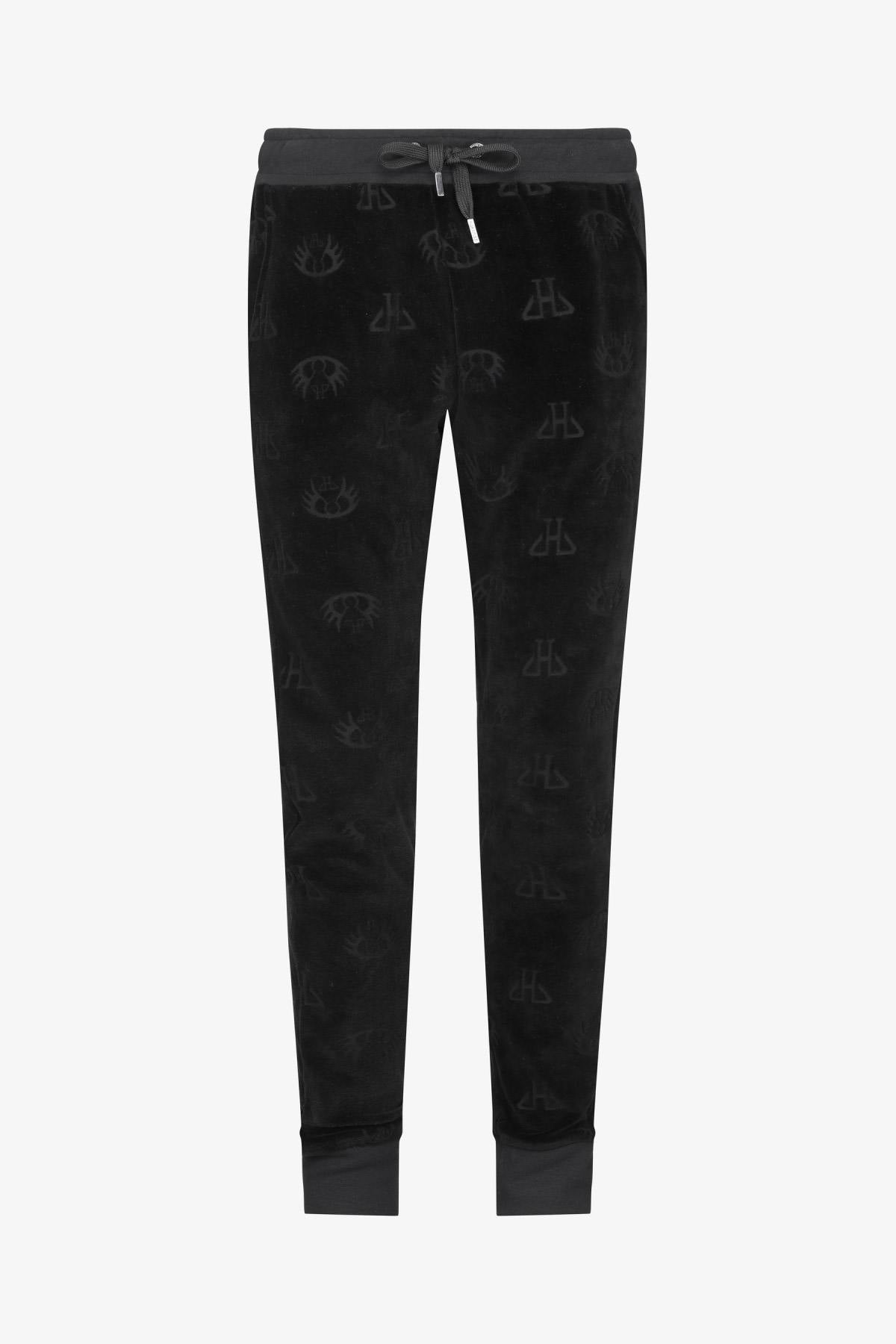 Black velvet panne jogging pants - Image n°1