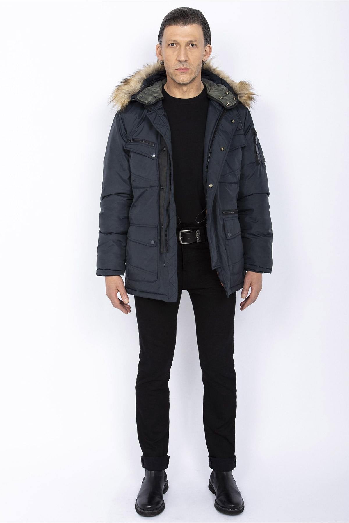 Men's navy blue snorkel parka - Image n°4