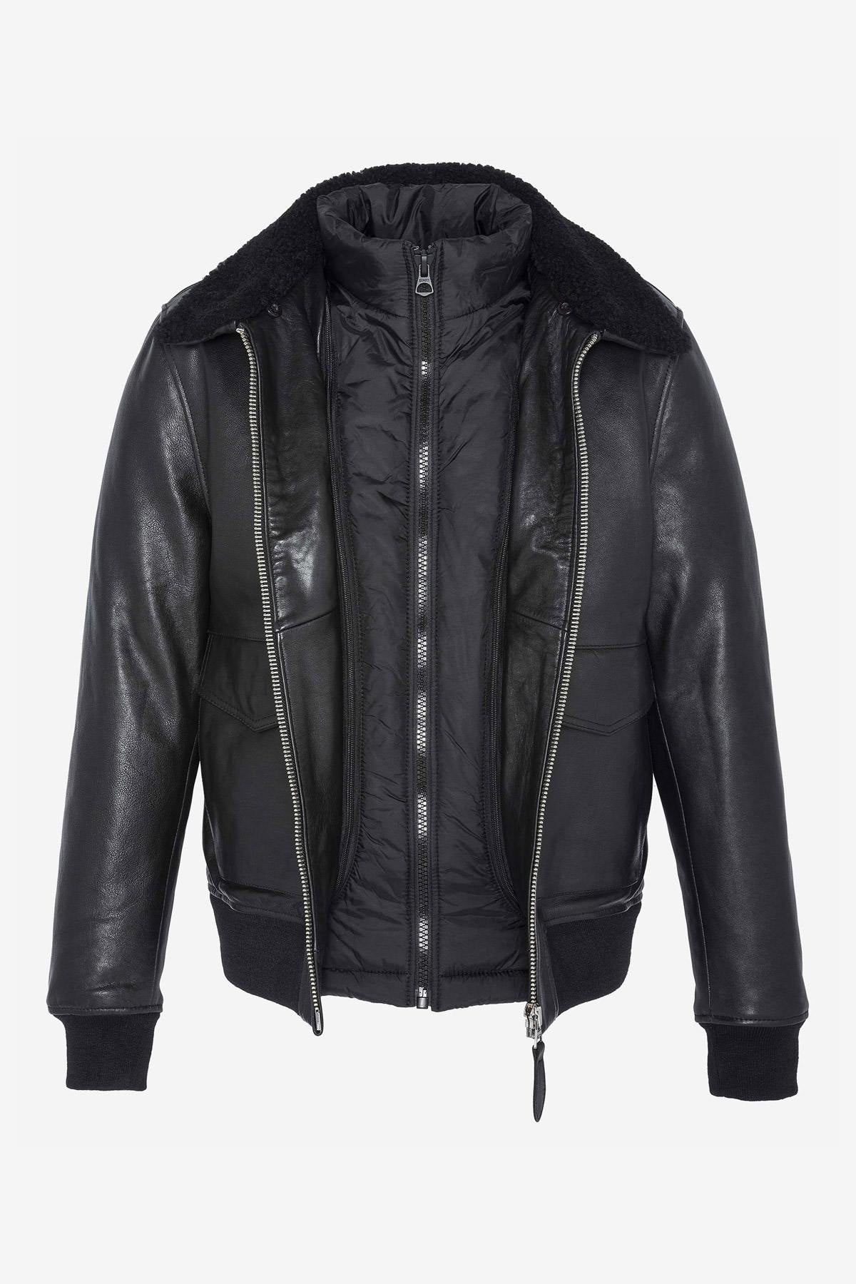 Black pilot jacket with removable collar - Image n°8