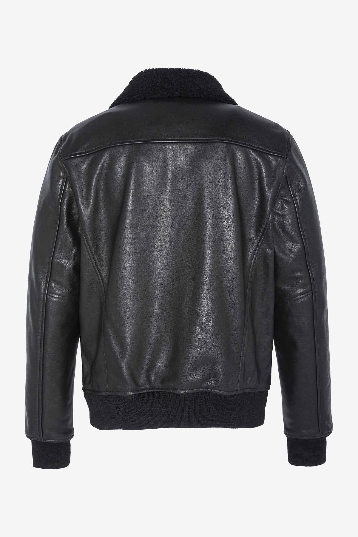 Black pilot jacket with removable collar - Image n°10