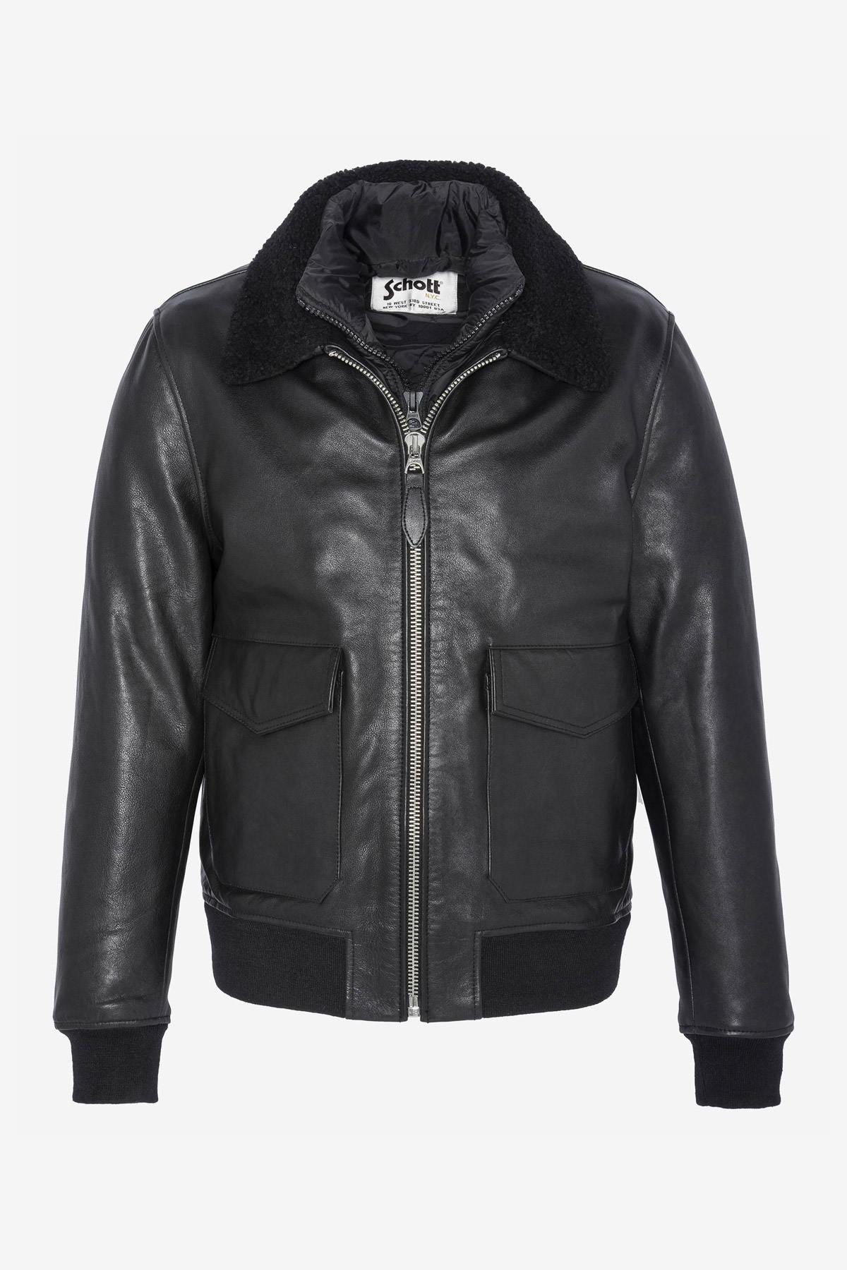 Black pilot jacket with removable collar - Image n°9