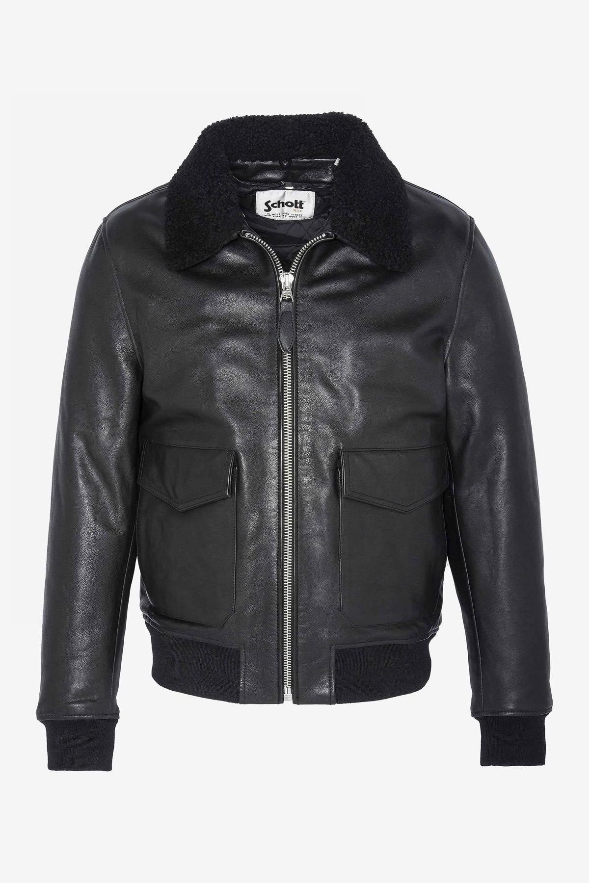 Black pilot jacket with removable collar - Image n°6