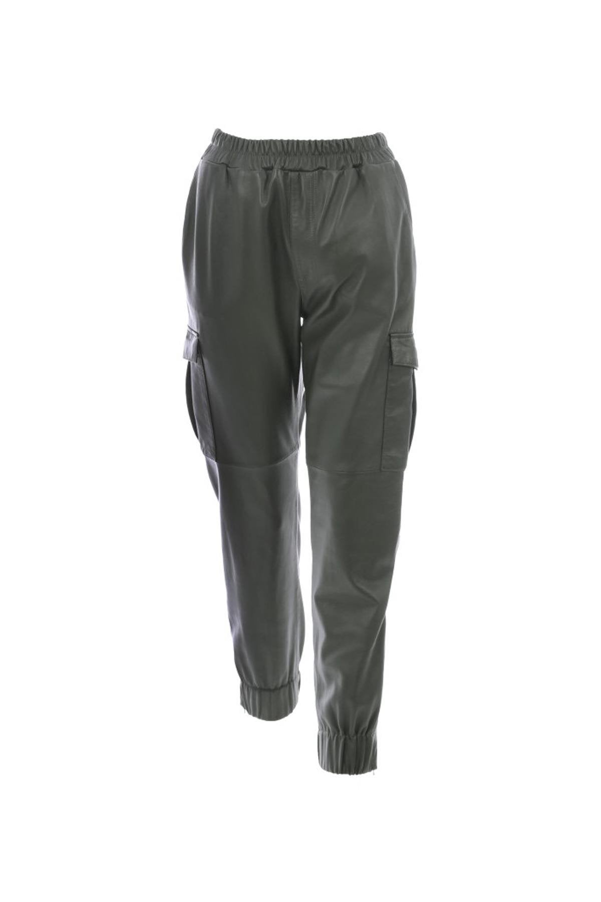 Khaki leather cargo pants - Image n°4