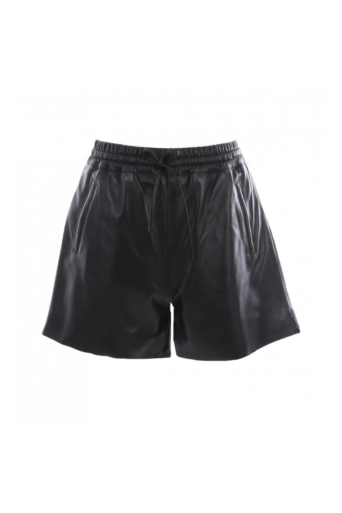 Black sheepskin leather shorts - Image n°1