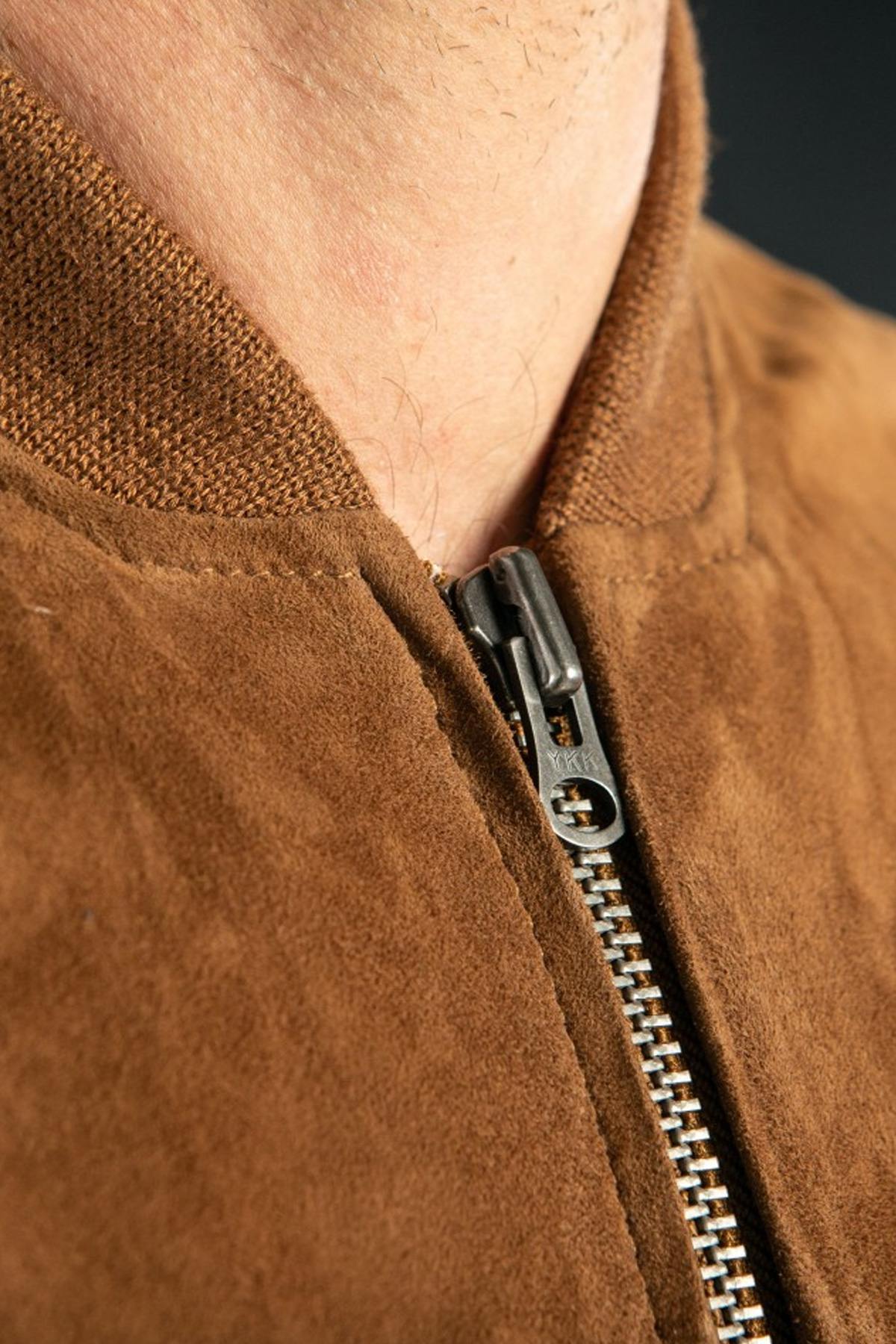 Brown suede leather bomber - Image n°2