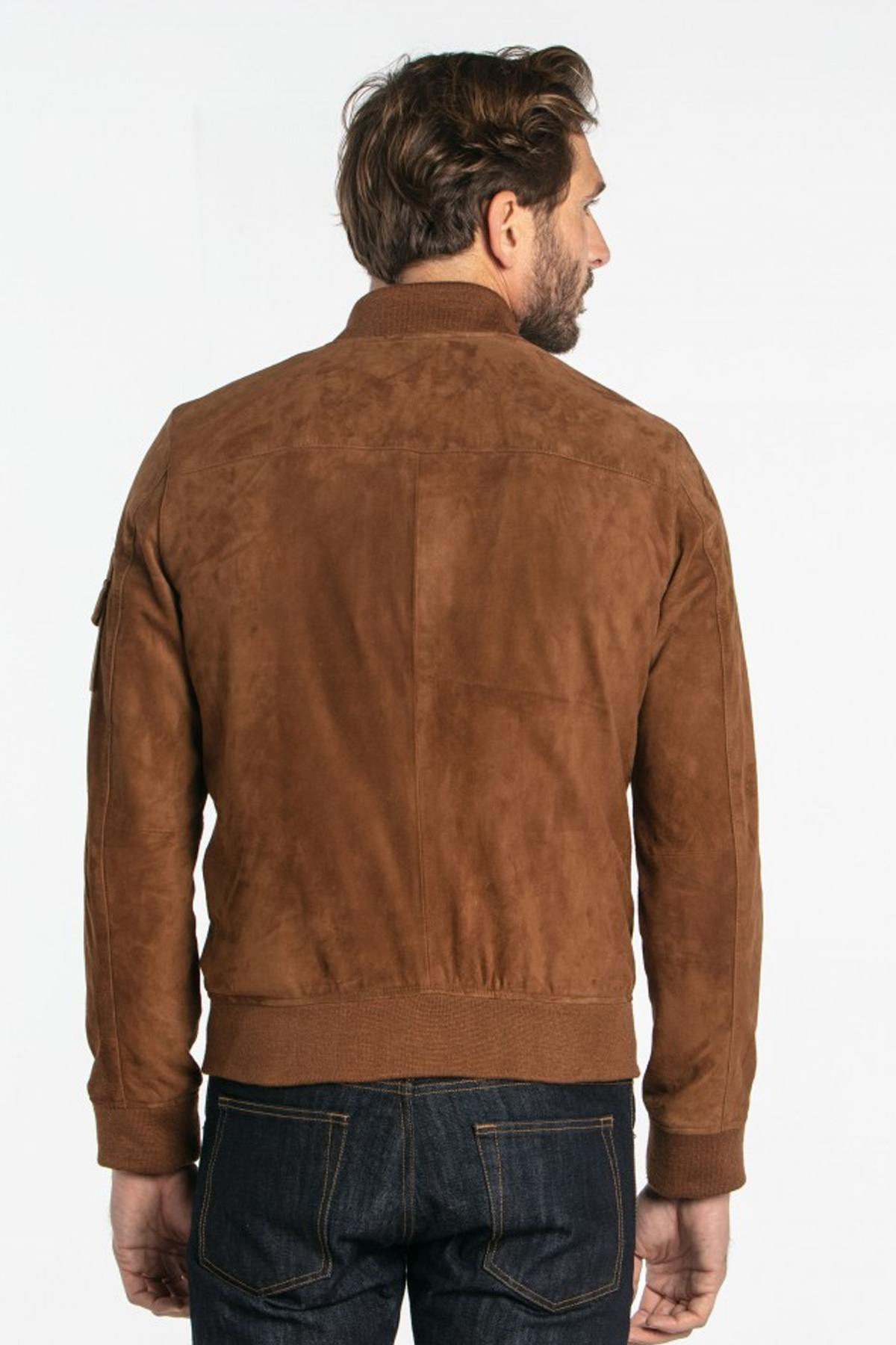 Brown suede leather bomber - Image n°3