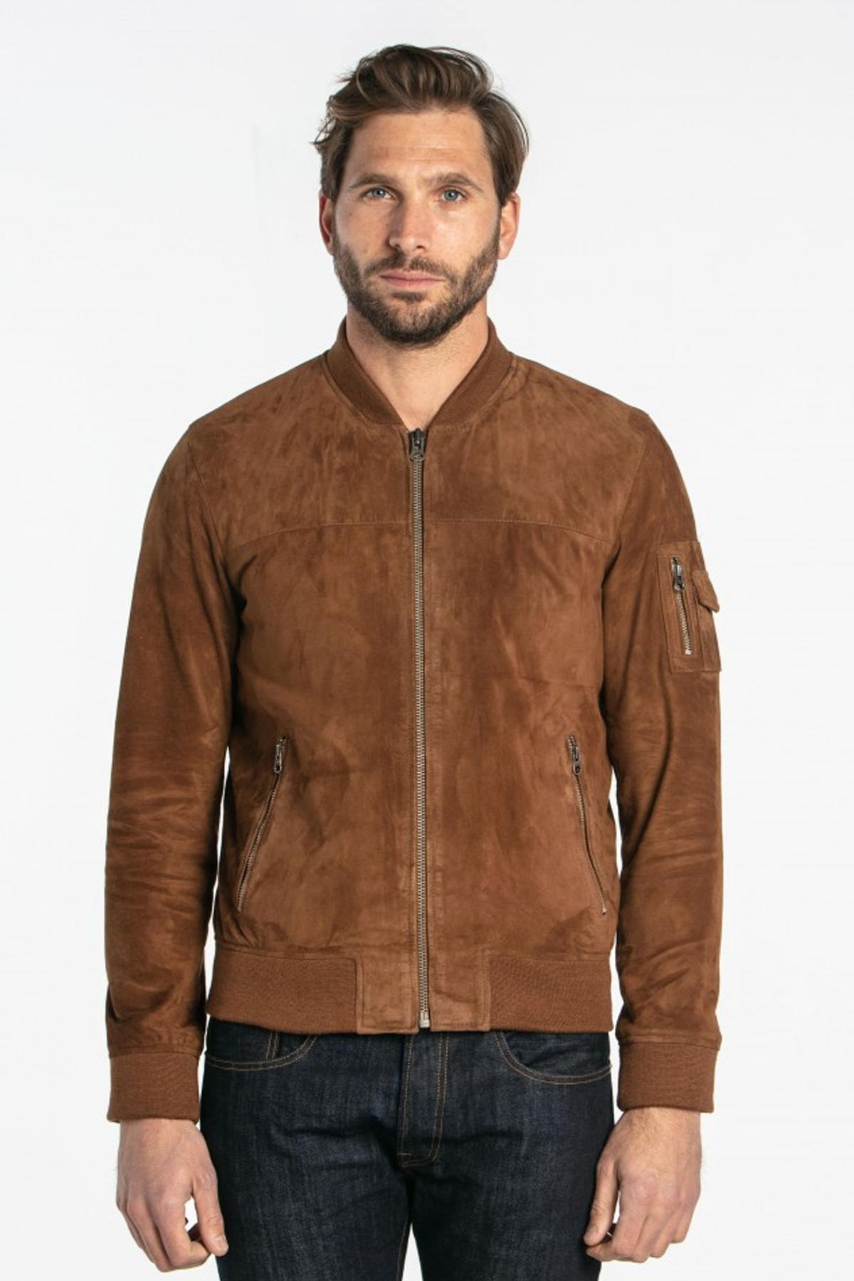 Brown suede leather bomber - Image n°4