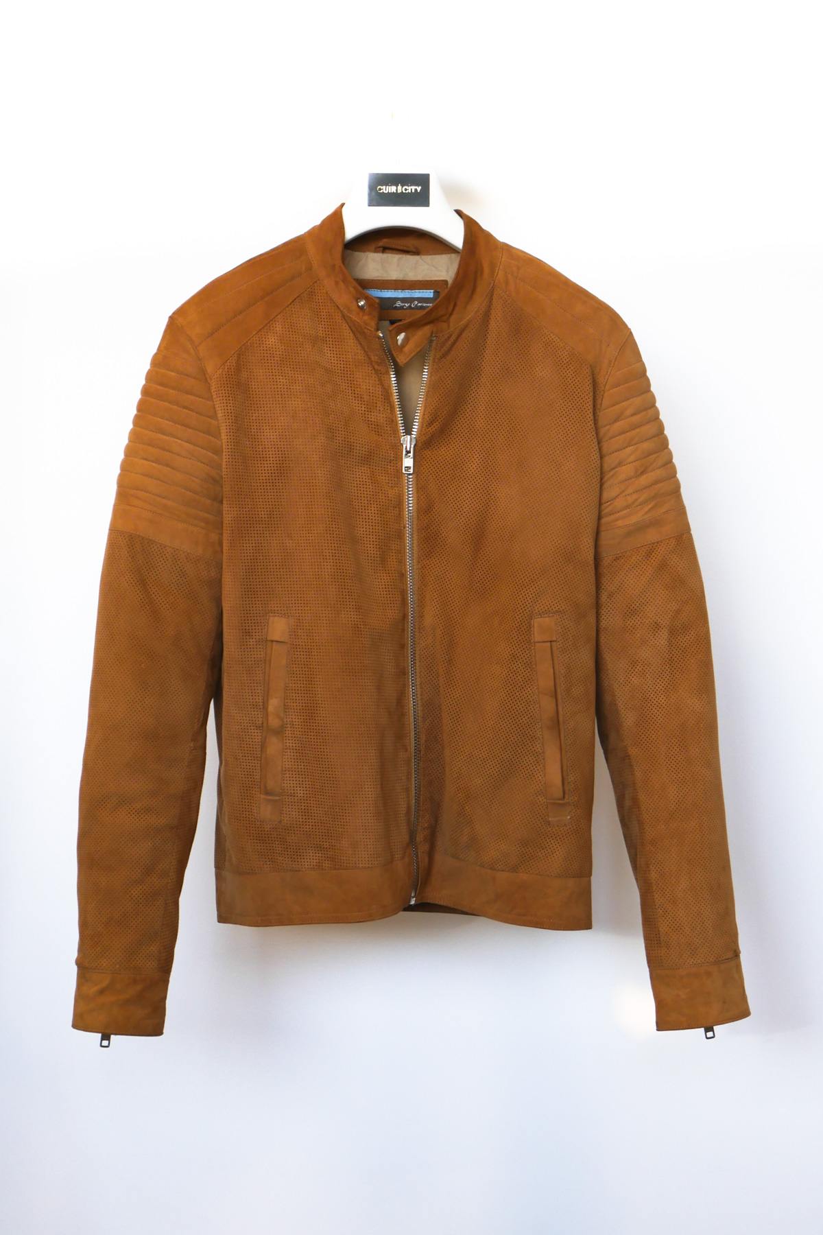 Men's perforated suede leather jacket - Image n°1