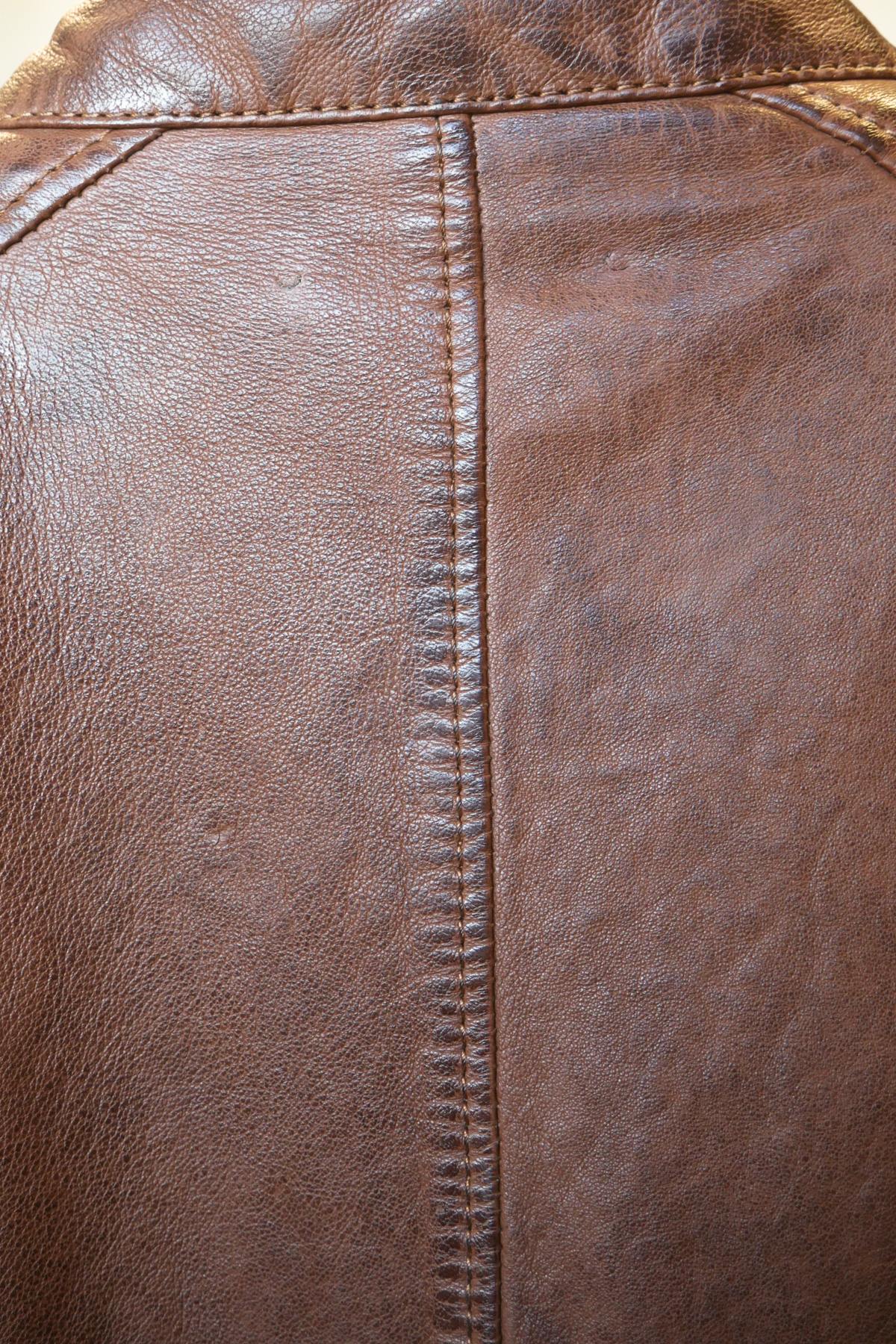 Men's brown leather biker collar jacket - Image n°3