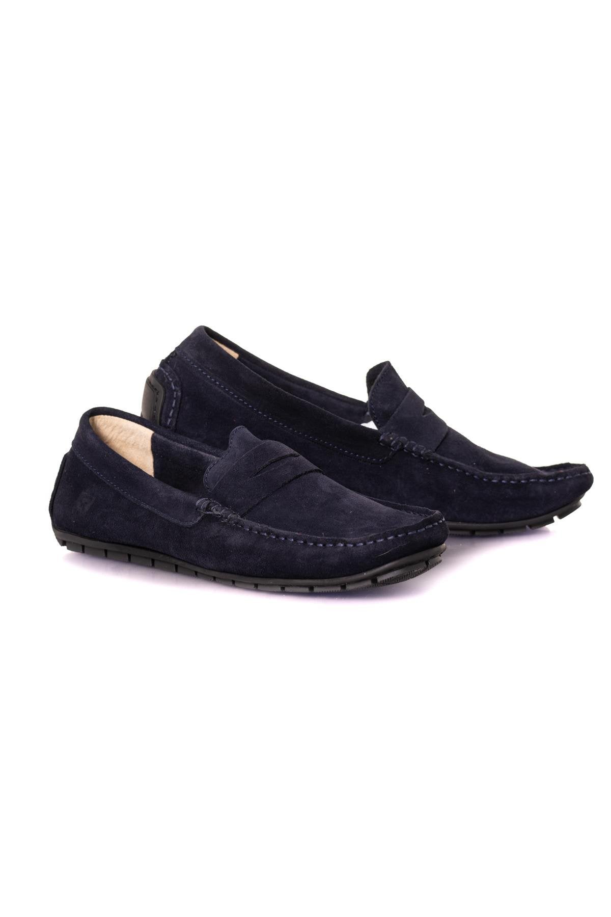 Navy blue suede leather moccasin - Image n°7