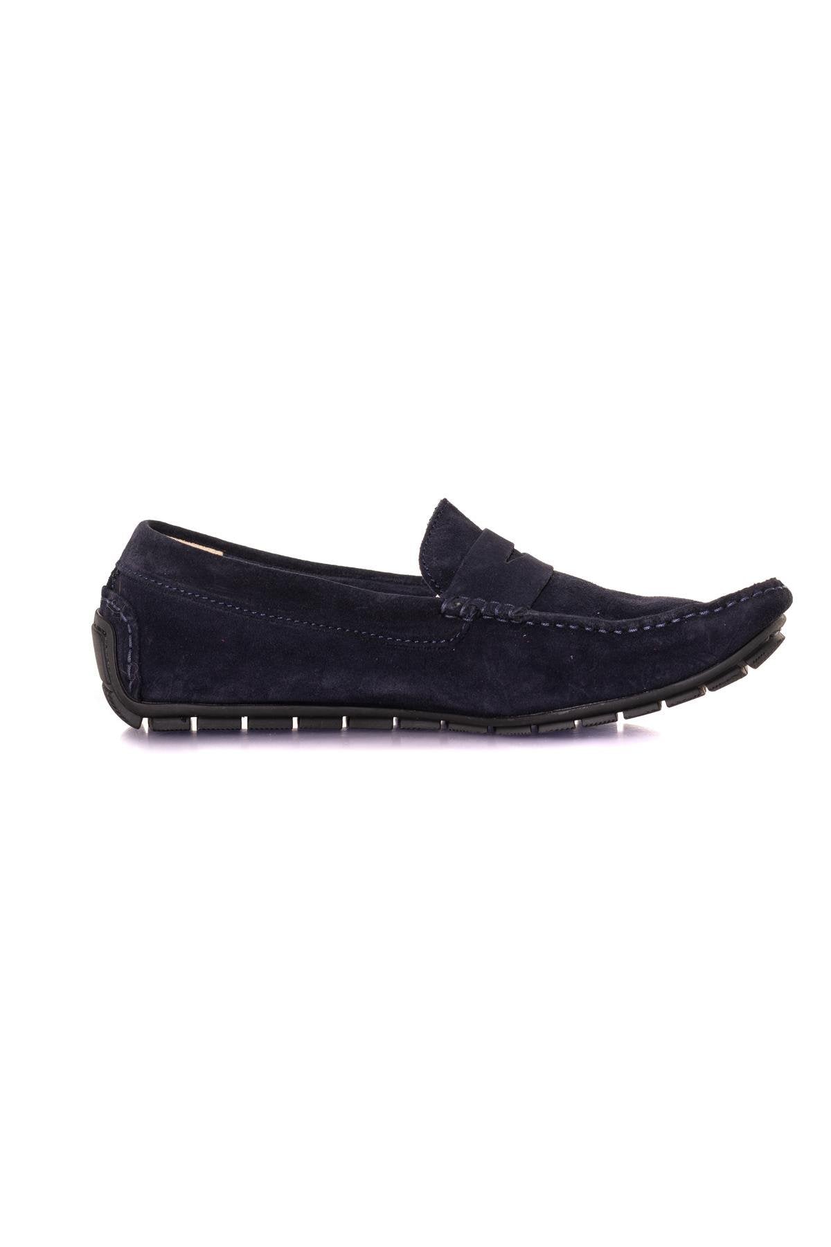 Navy blue suede leather moccasin - Image n°8