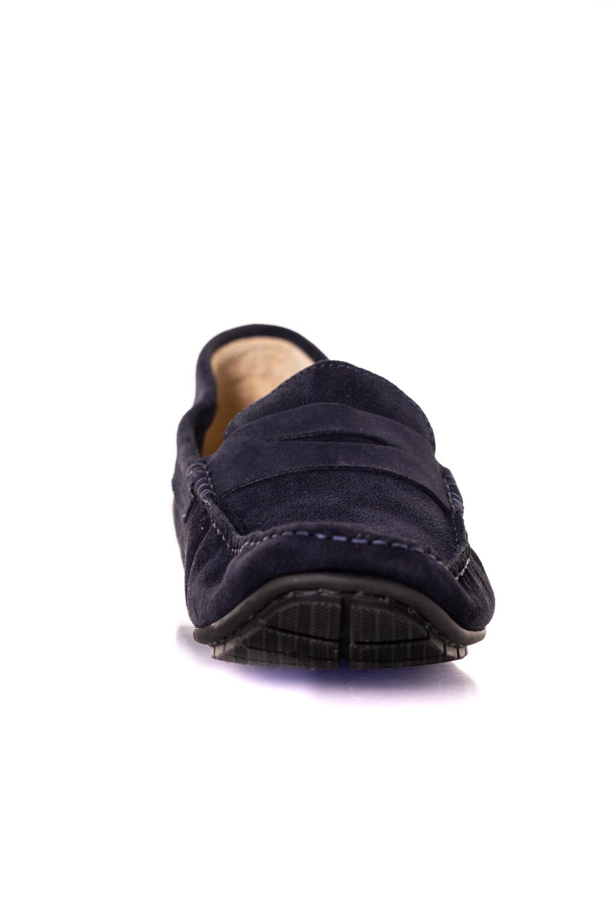 Navy blue suede leather moccasin - Image n°11