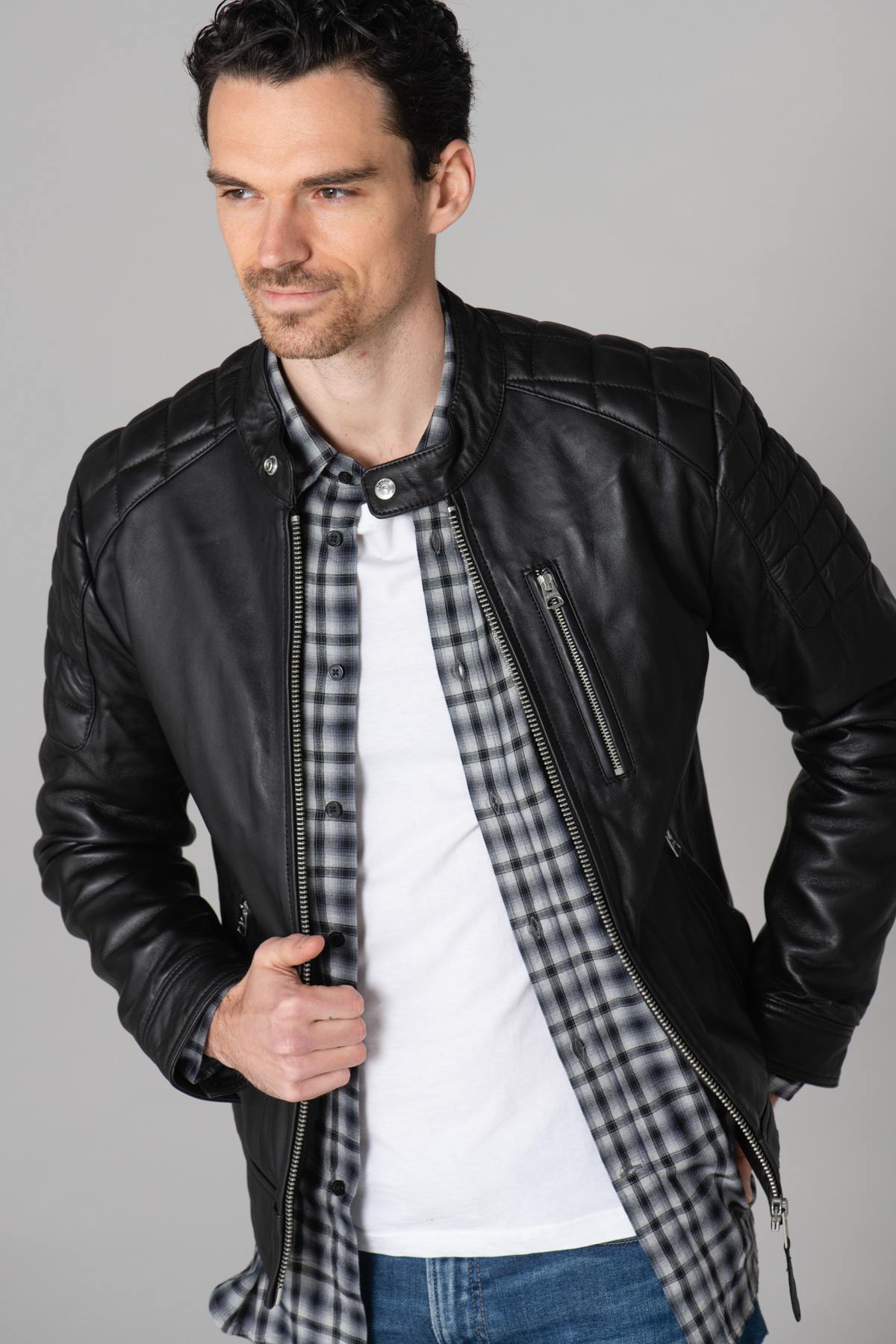 Men's biker-style leather jacket - Image n°12