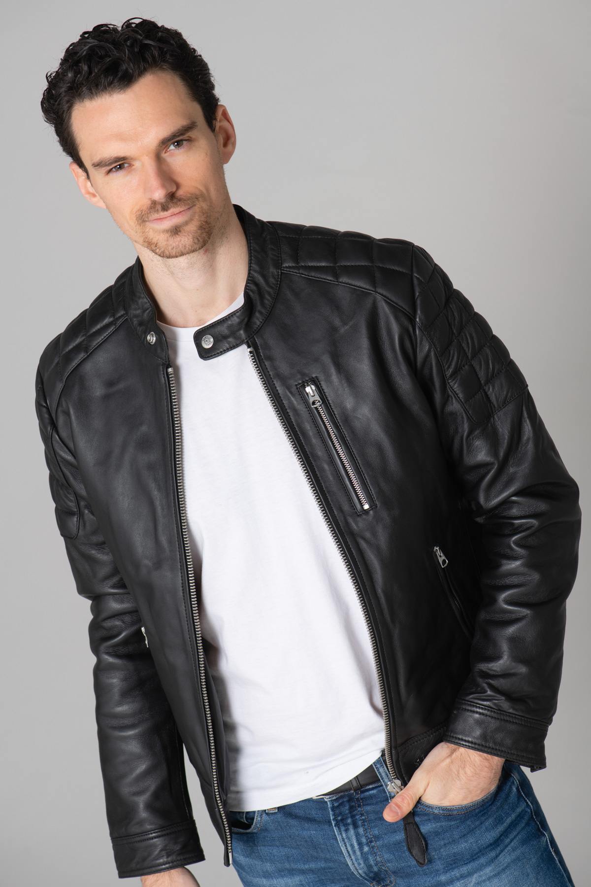 Men's biker-style leather jacket - Image n°16