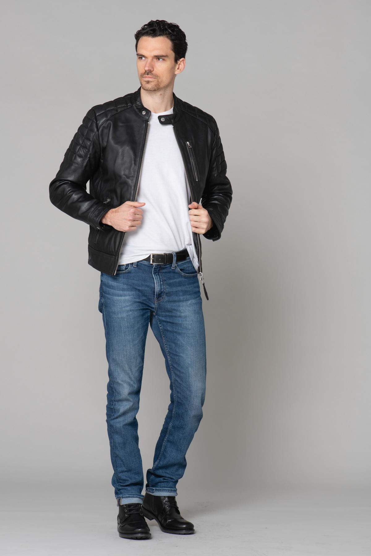 Men's biker-style leather jacket - Image n°13