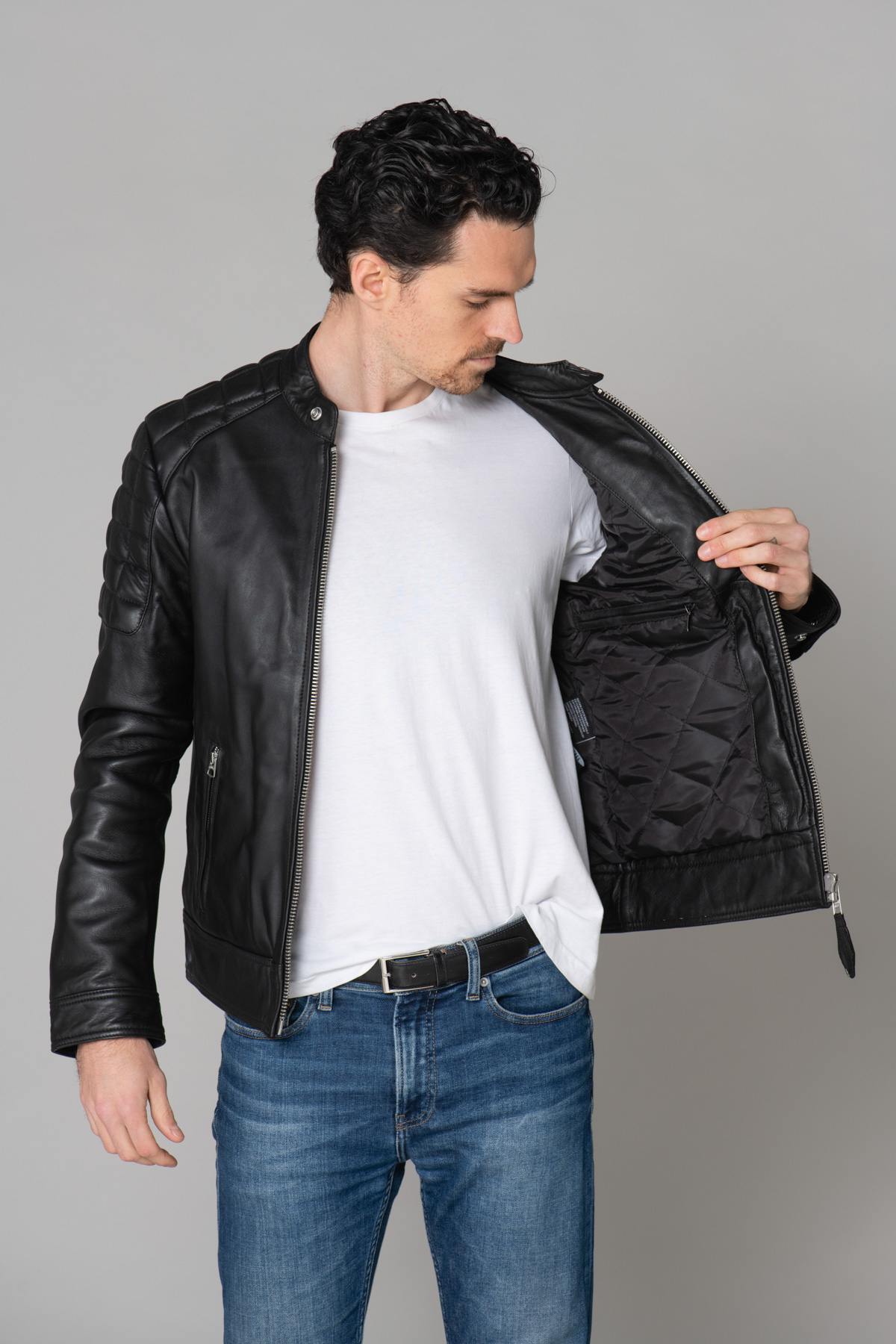 Men's biker-style leather jacket - Image n°18