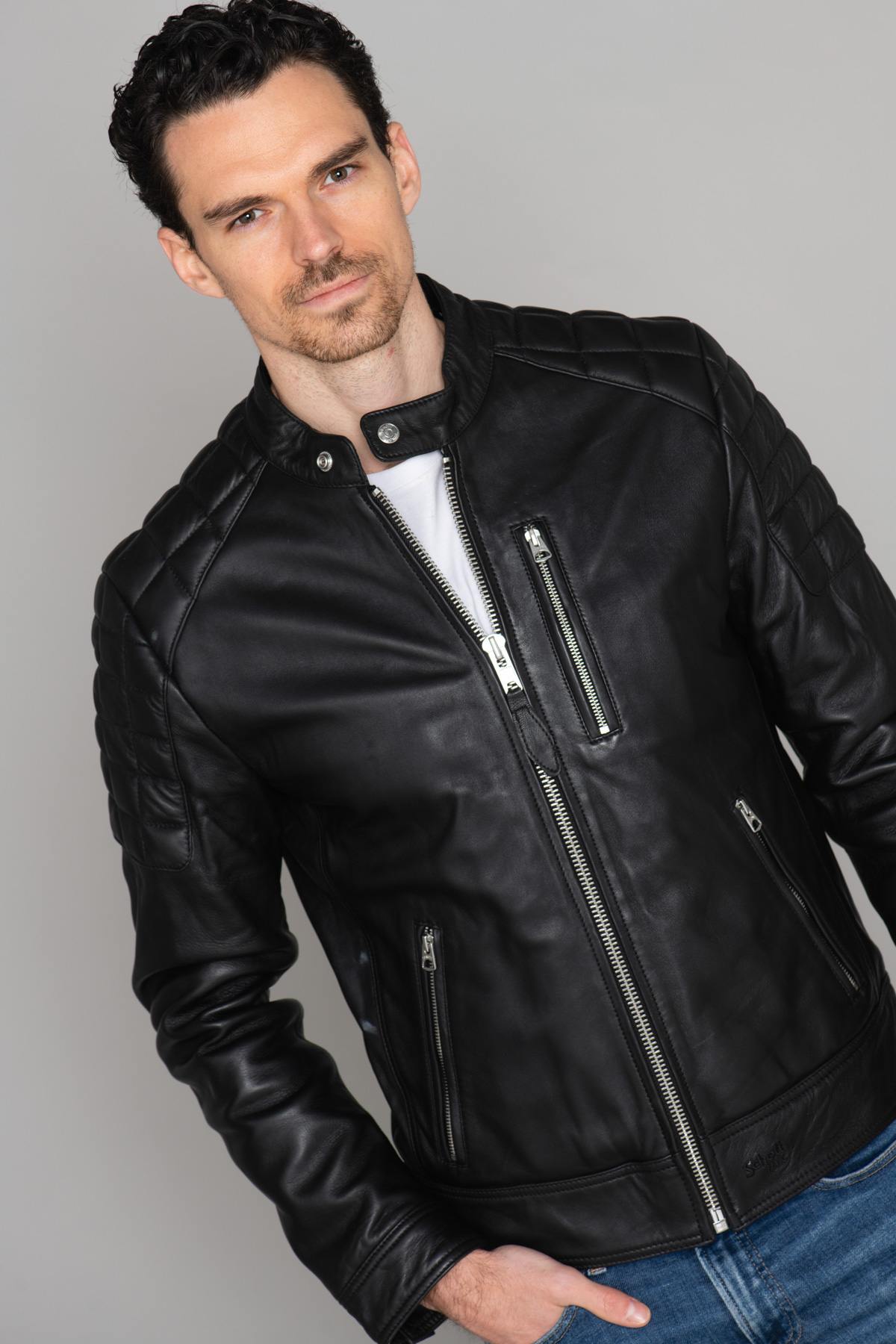 Men's biker-style leather jacket - Image n°10