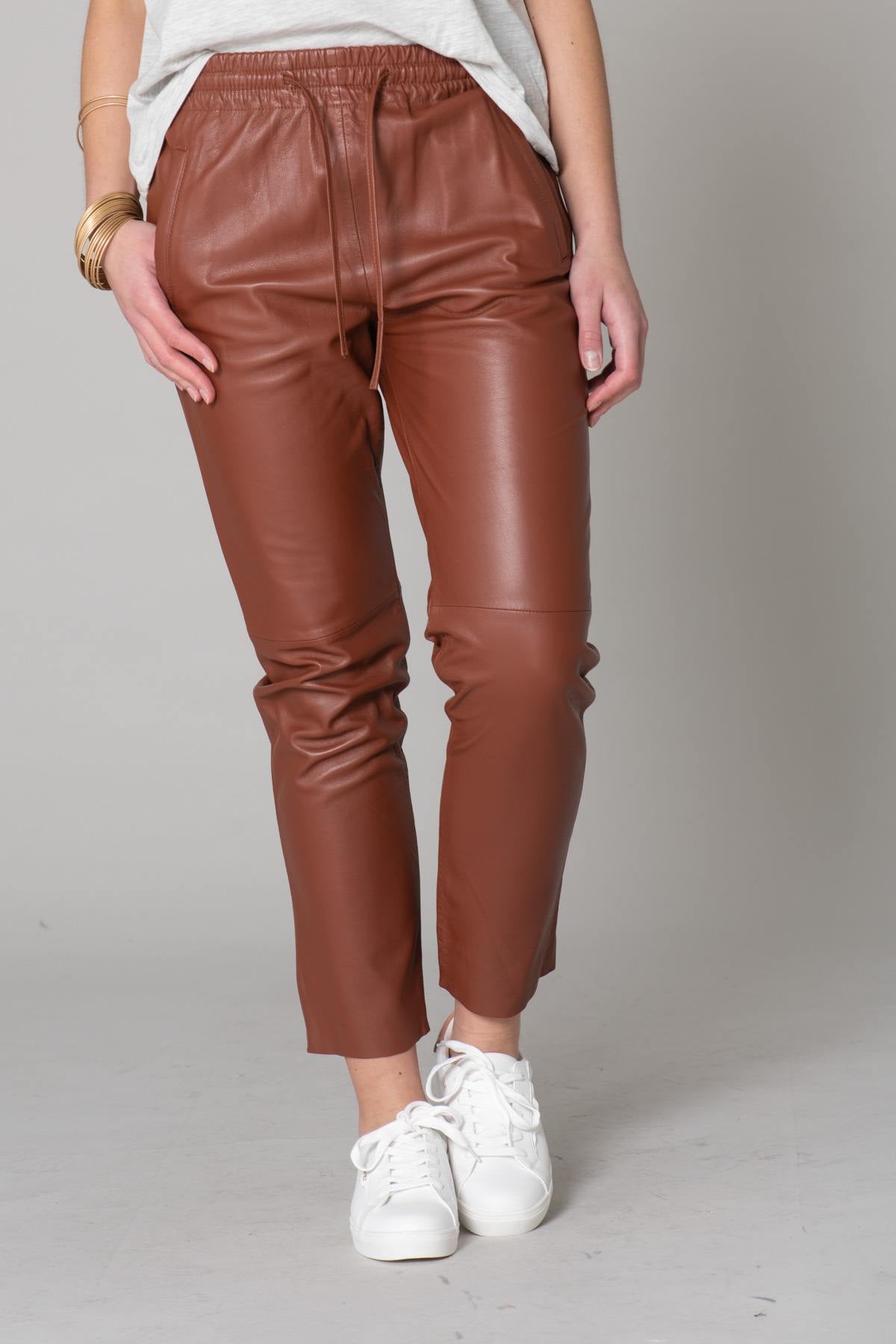 Brown leather jogger pants - Image n°15