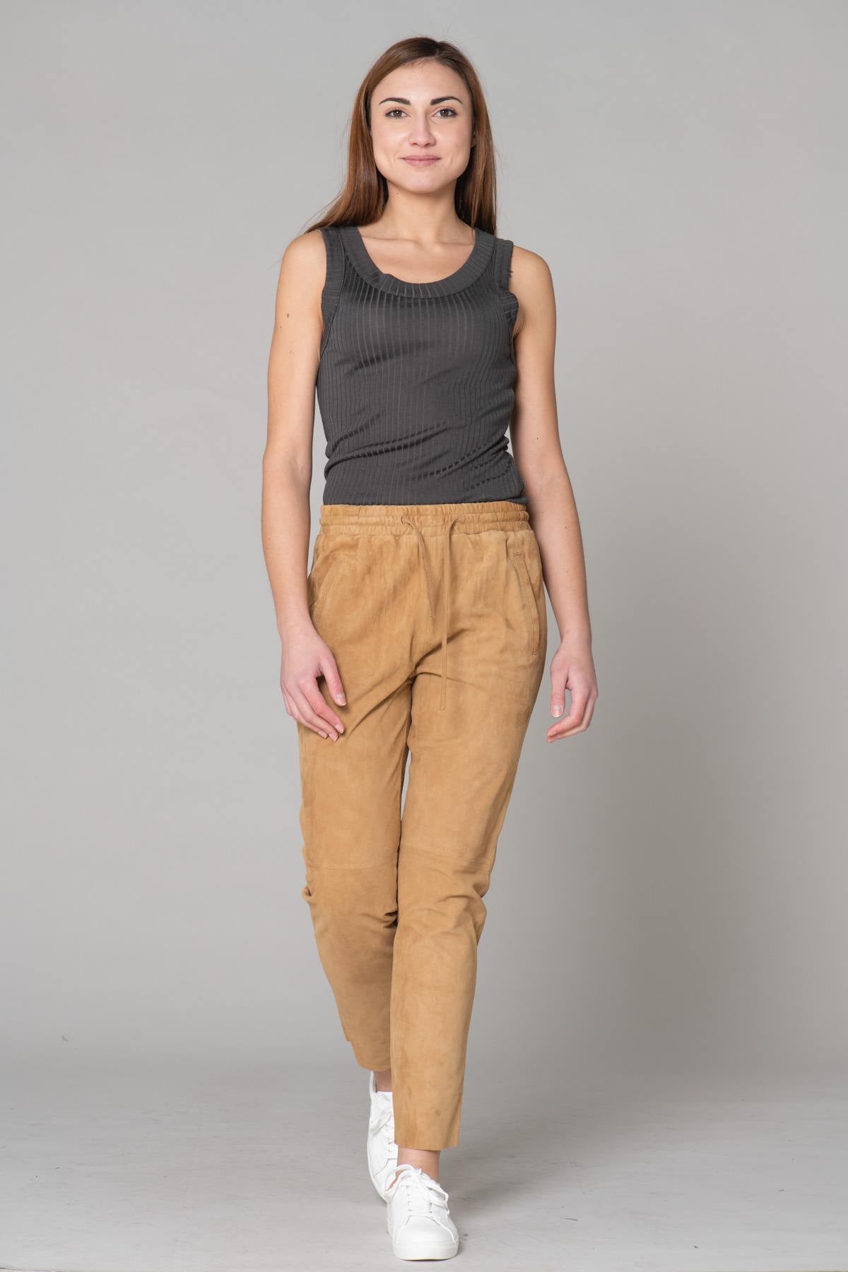 Light brown suede leather pants - Image n°10