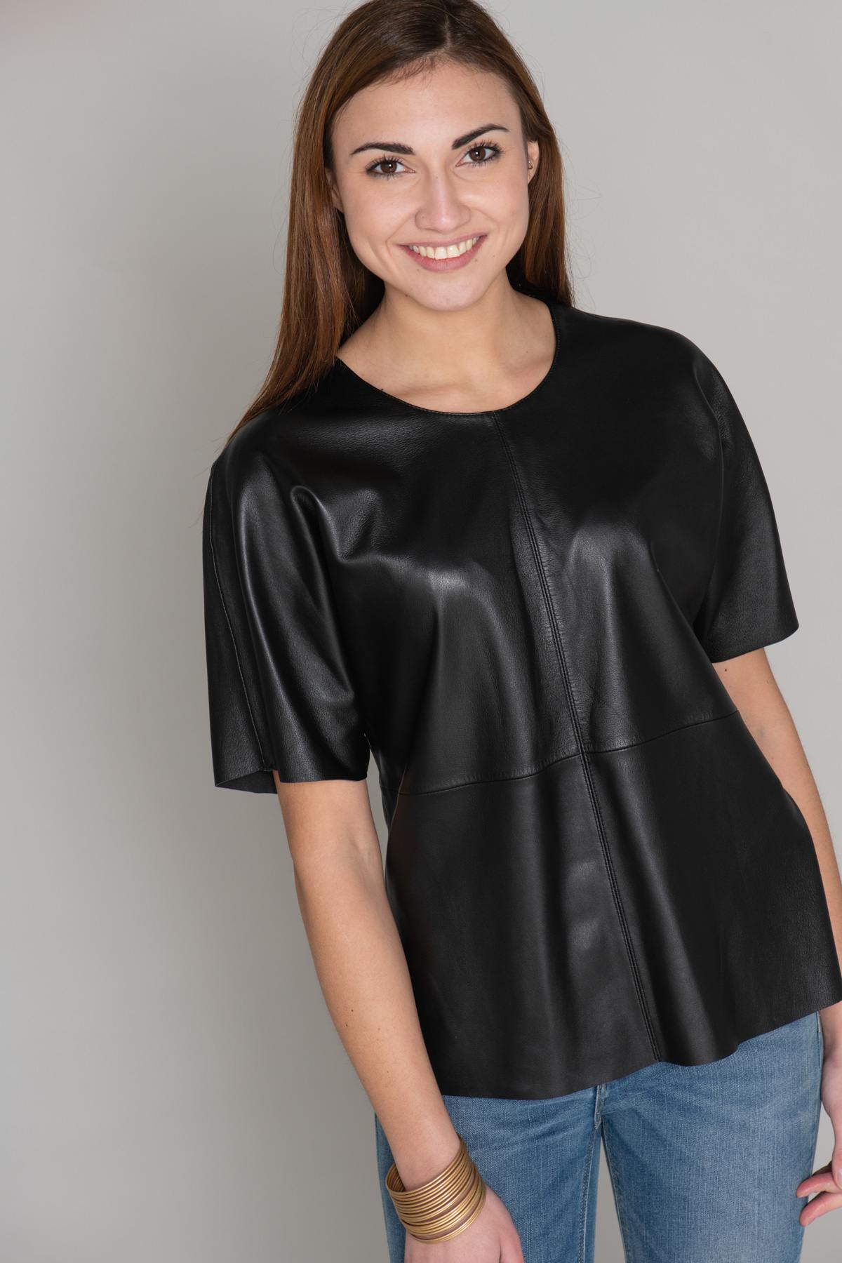 Black leather blouse - Image n°9