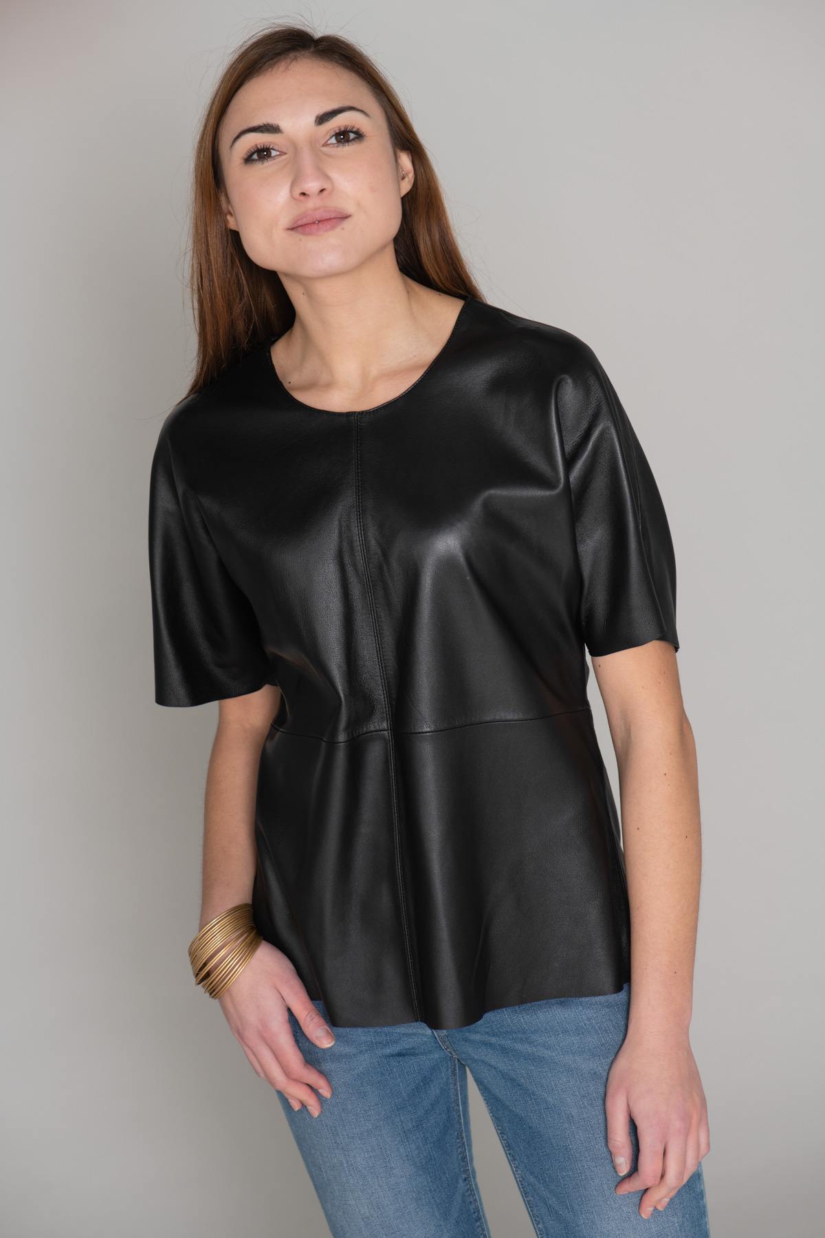 Black leather blouse - Image n°10