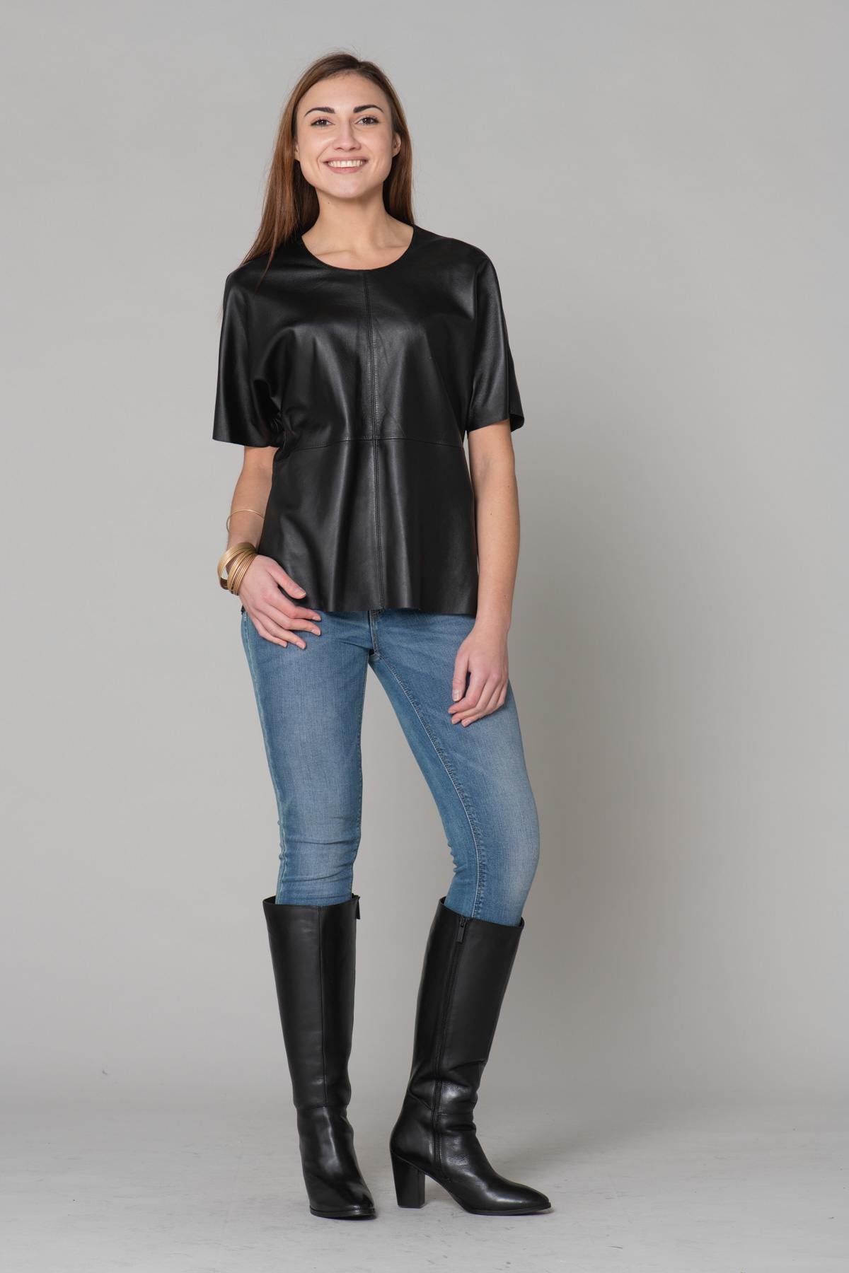 Black leather blouse - Image n°15