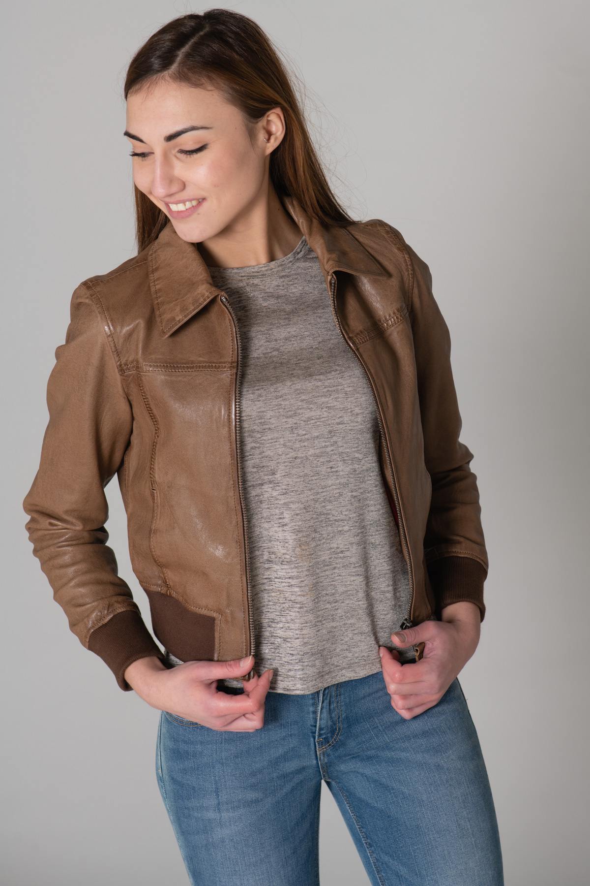 Women's cognac aviator style jacket - Image n°17