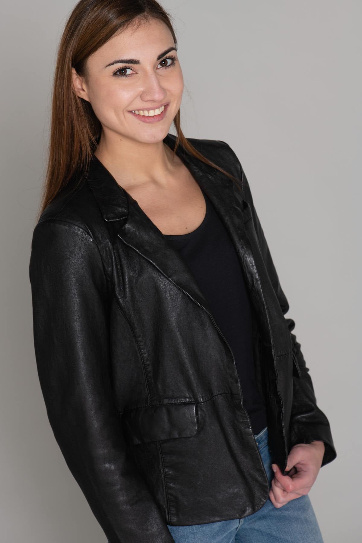 Women's blazer jacket in black sheepskin leather - Image n°11