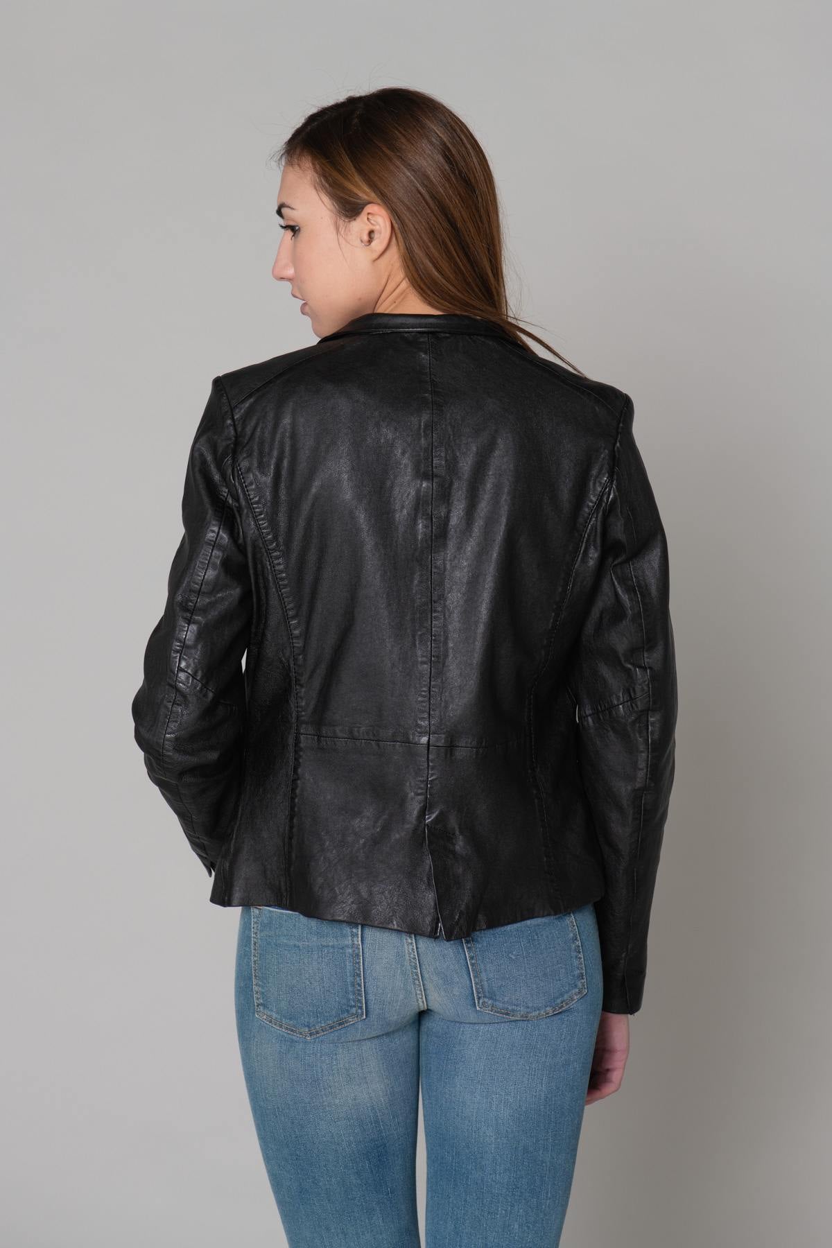 Women's blazer jacket in black sheepskin leather - Image n°13