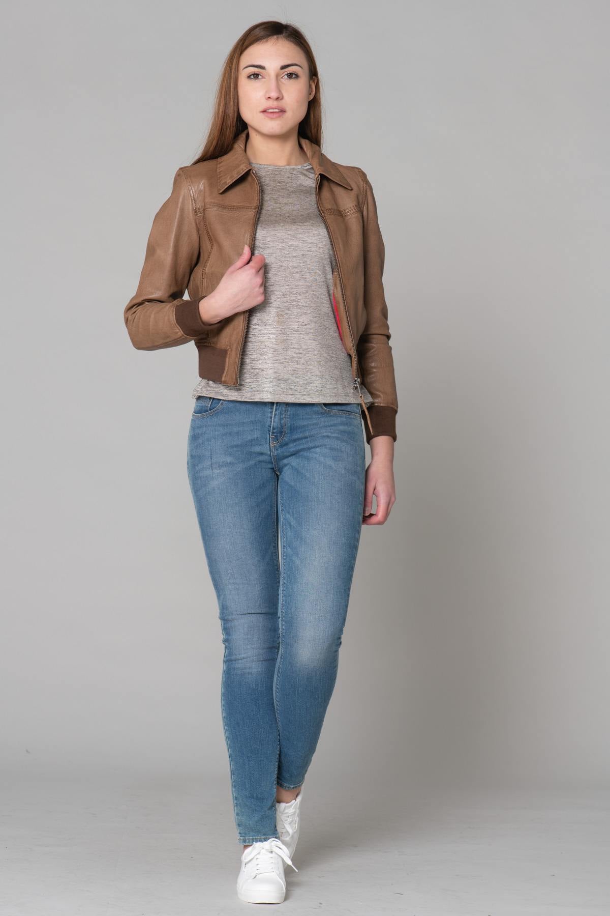 Women's cognac aviator style jacket - Image n°12