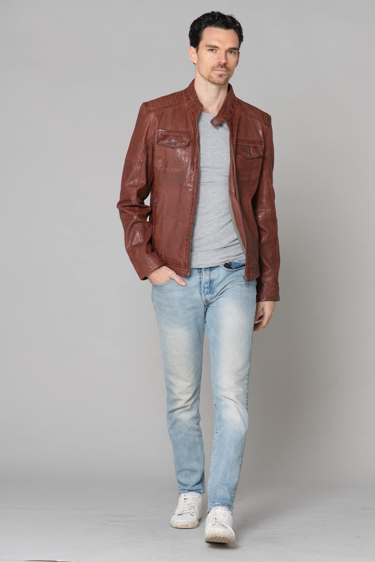 Double chest pocket leather jacket - Image n°10