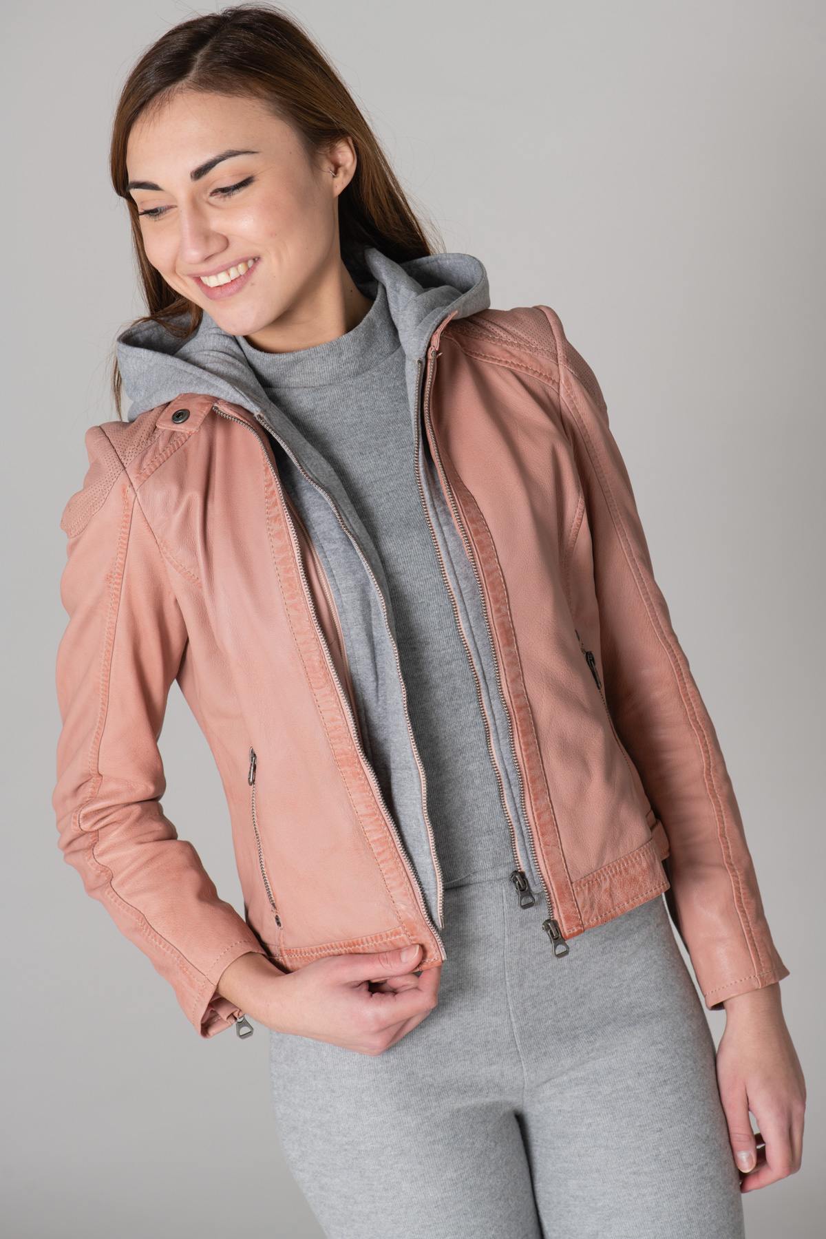 Pastel pink leather jacket - Image n°11