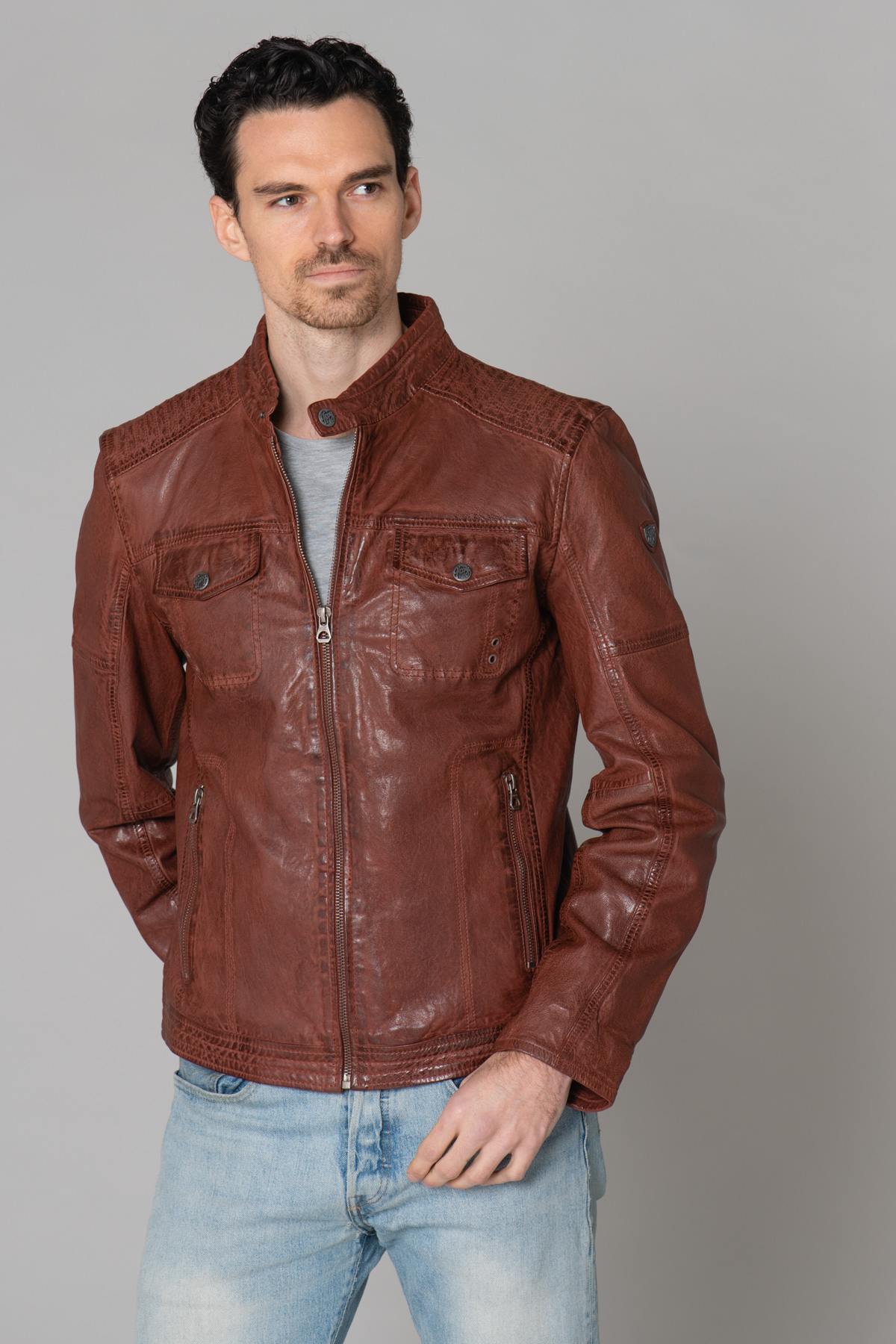 Double chest pocket leather jacket - Image n°11