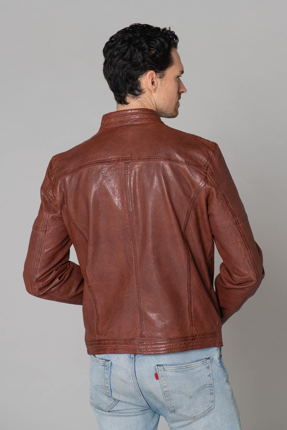 Double chest pocket leather jacket - Image n°13