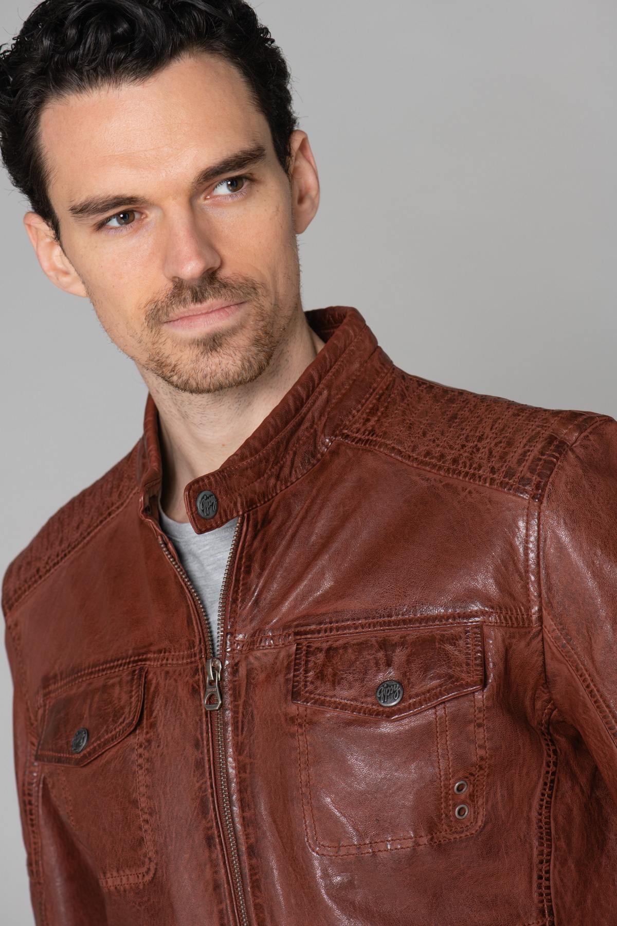 Double chest pocket leather jacket - Image n°14