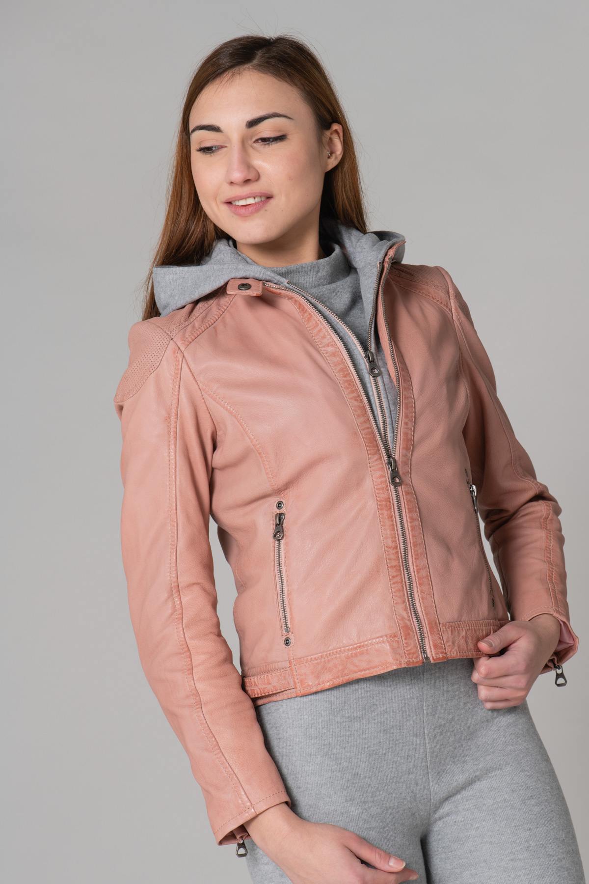 Pastel pink leather jacket - Image n°12