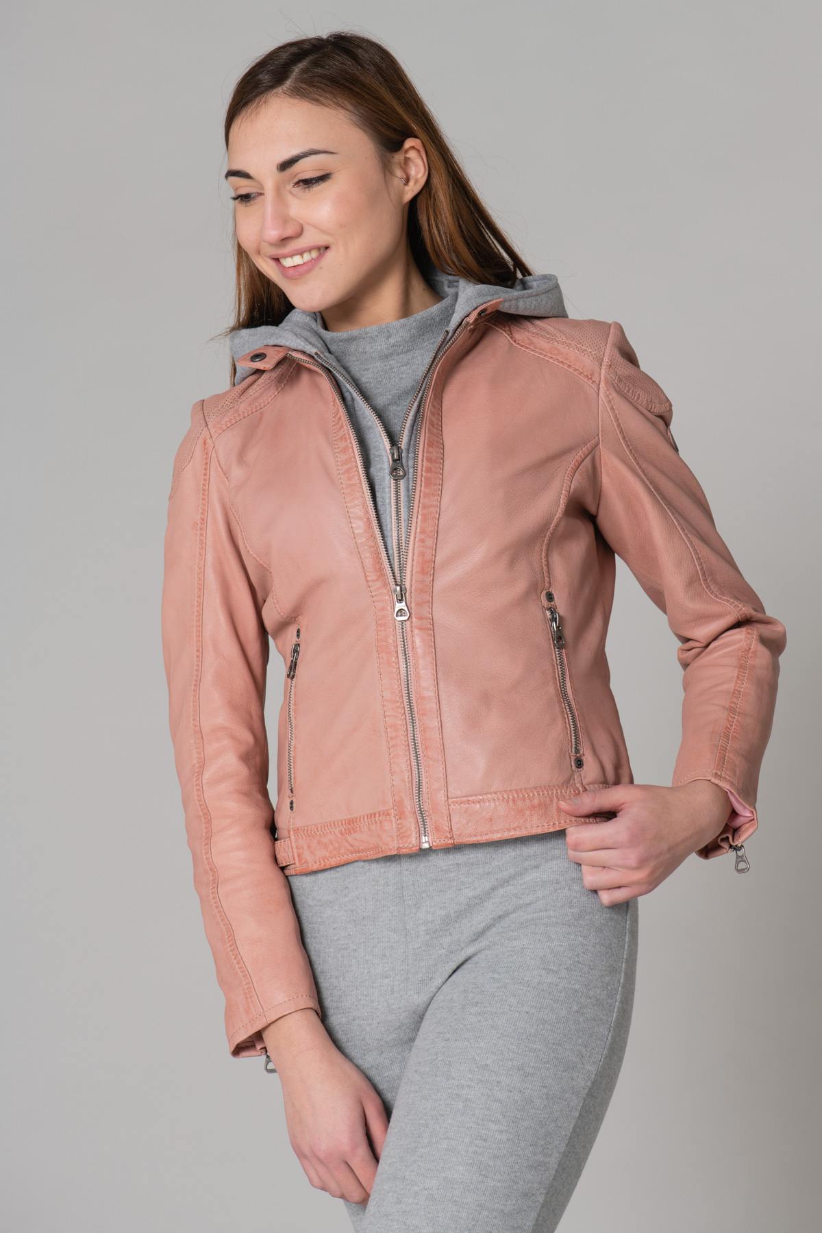 Pastel pink leather jacket - Image n°17