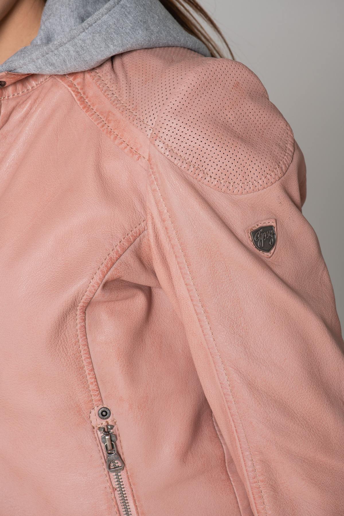 Pastel pink leather jacket - Image n°18