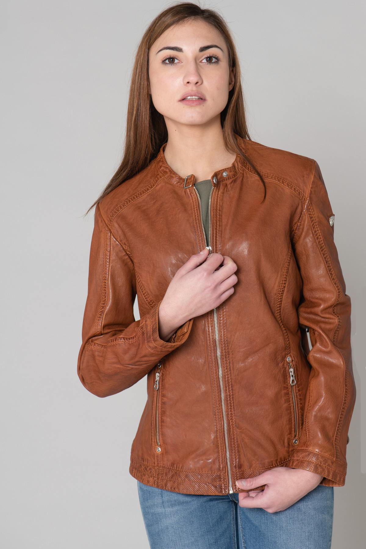 Cognac leather jacket - Image n°5