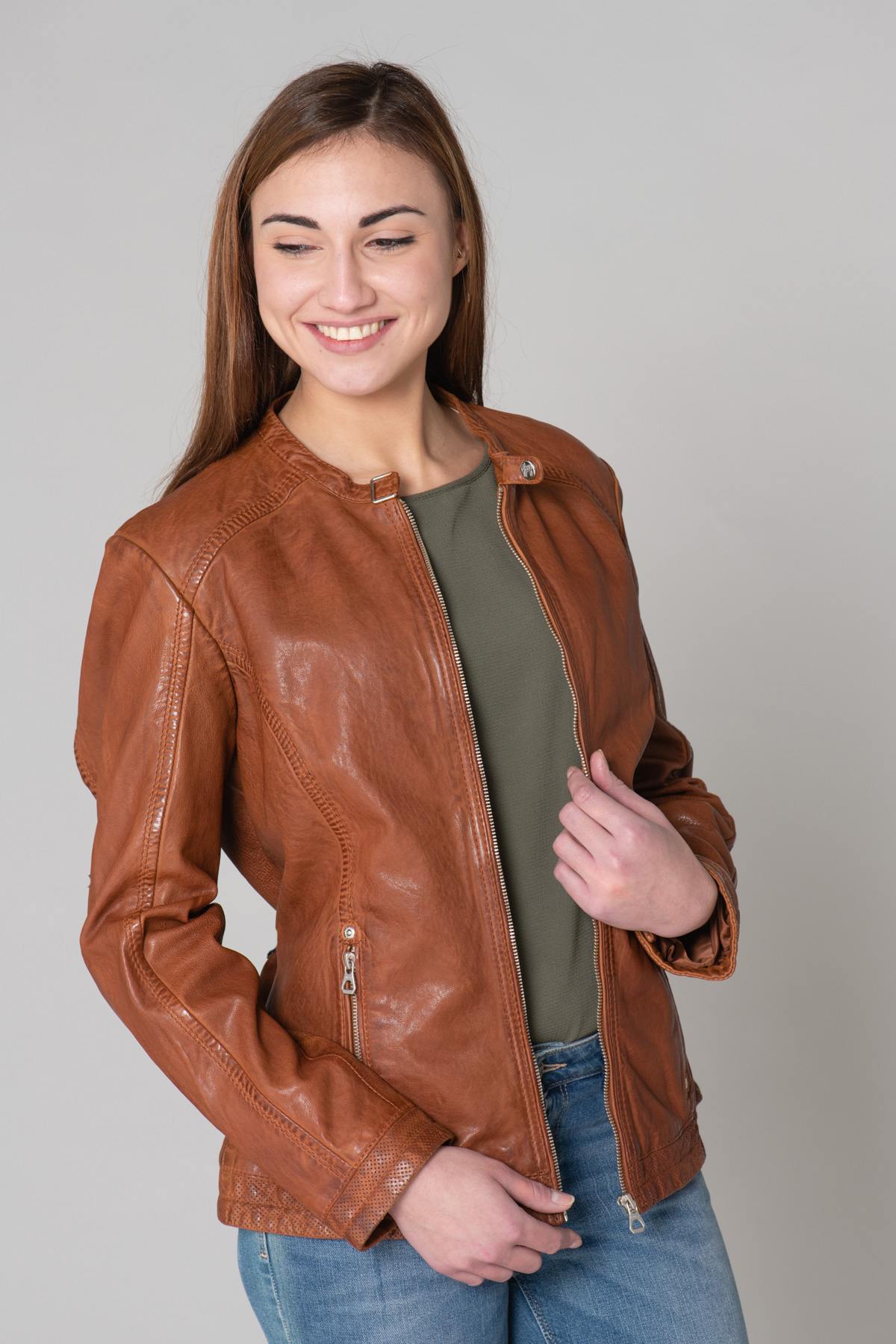 Cognac leather jacket - Image n°8