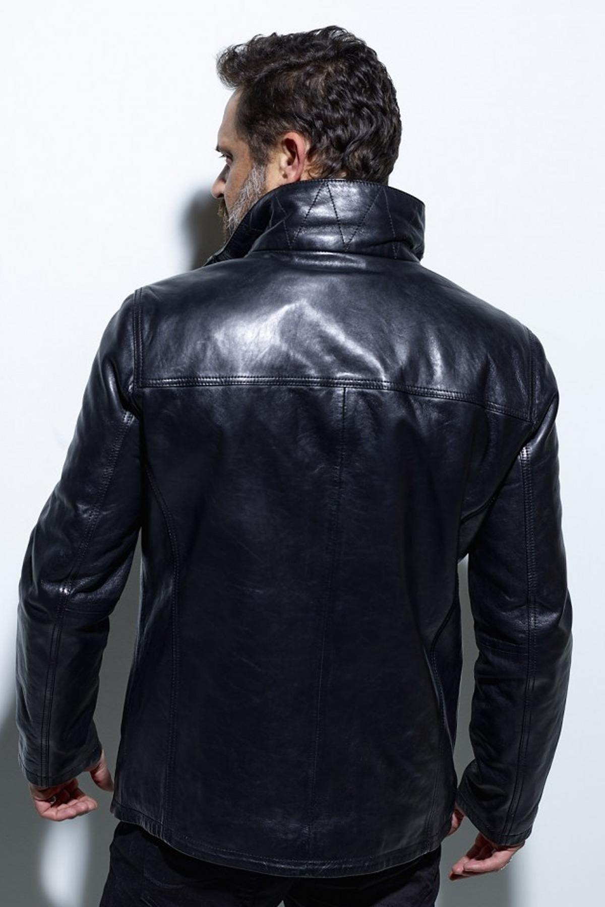 Long black lambskin jacket - Image n°8