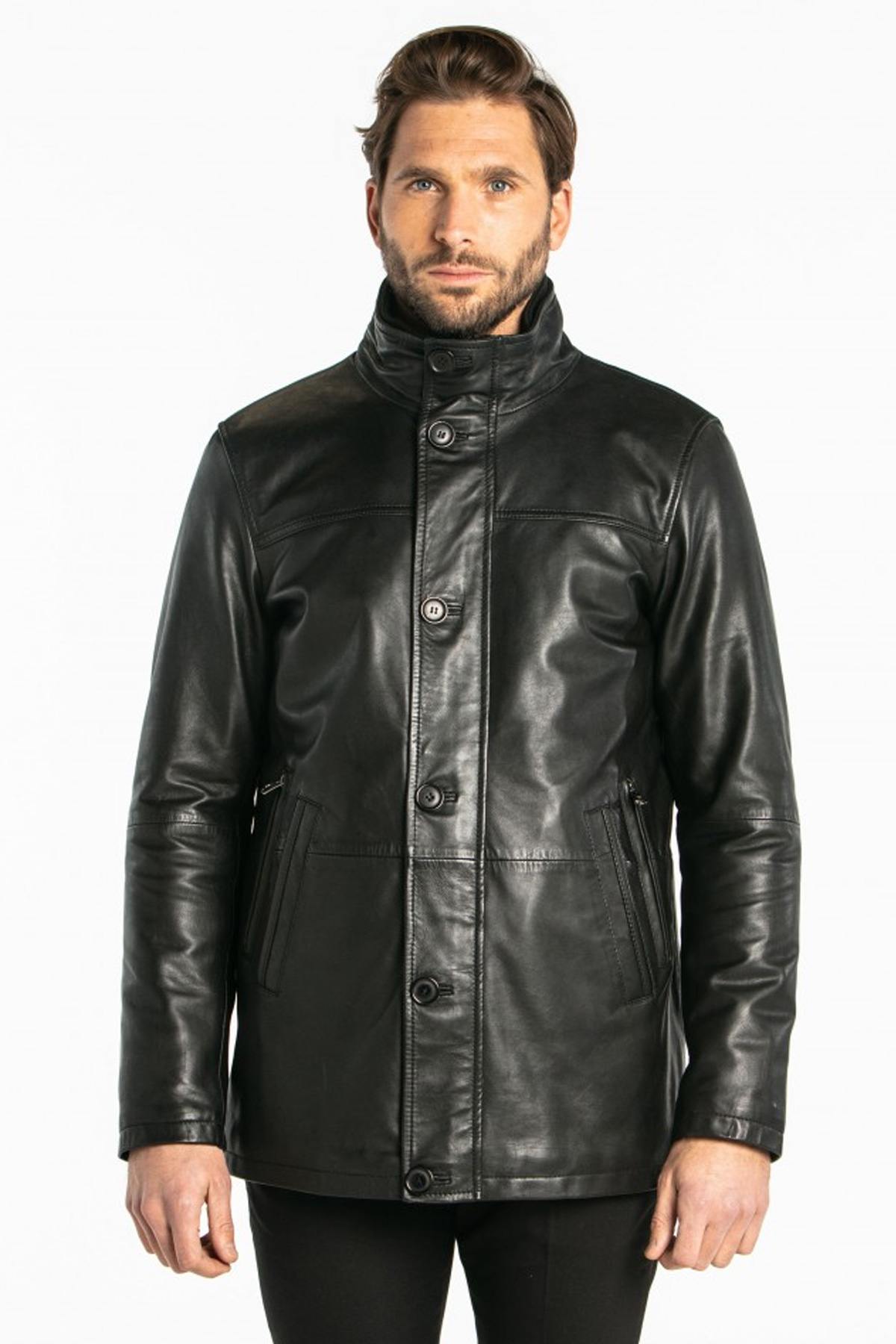 Men's black leather coat - Image n°7