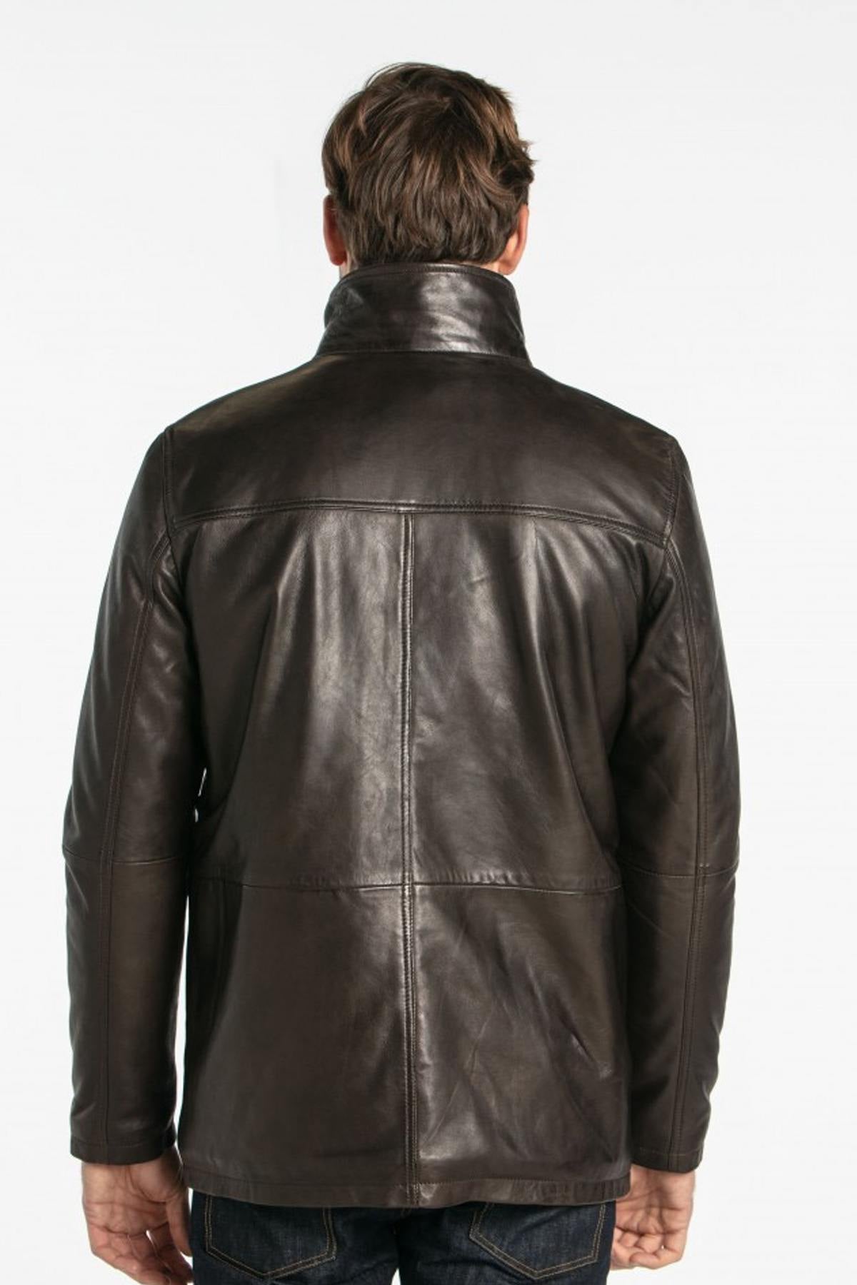 Long brown lambskin leather jacket - Image n°6