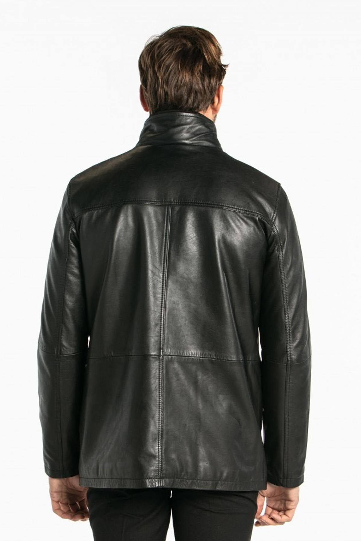 Men's black leather coat - Image n°6