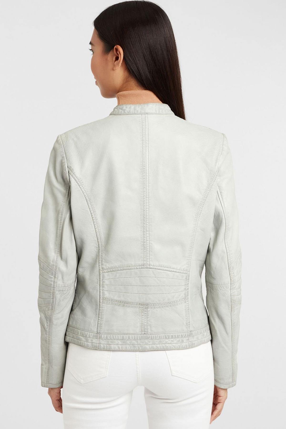 Women's light gray biker collar jacket - Image n°12