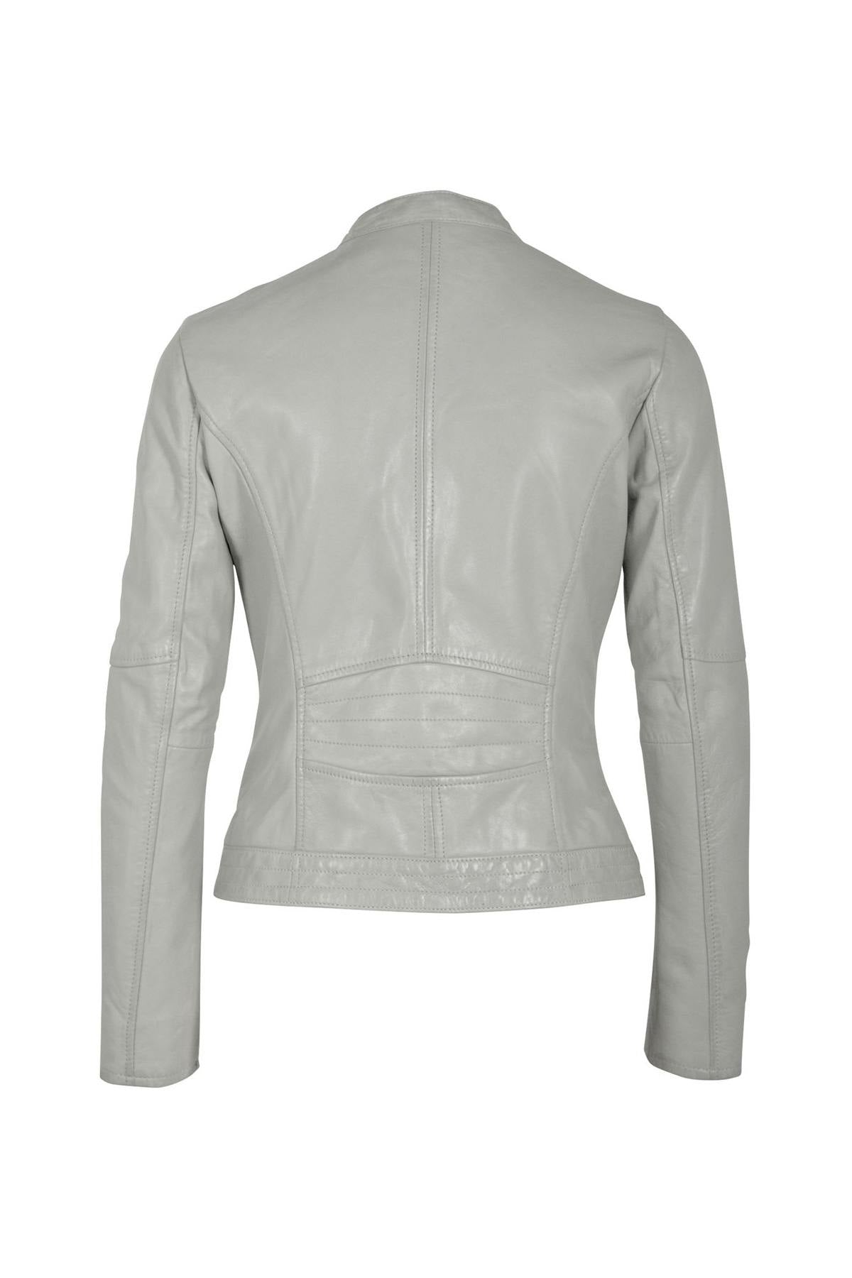 Women's light gray biker collar jacket - Image n°14