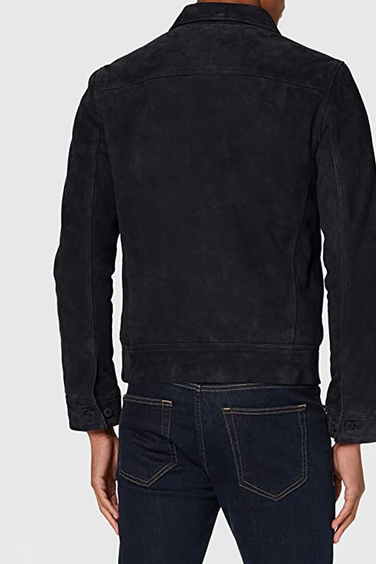 Navy blue suede leather jacket - Image n°8